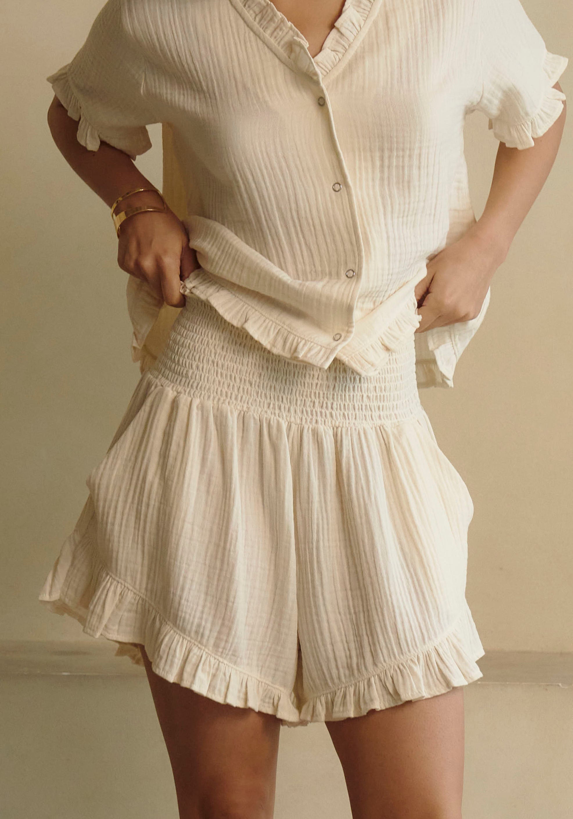 FRILLED MUSLIN TOP & SHORTS SET