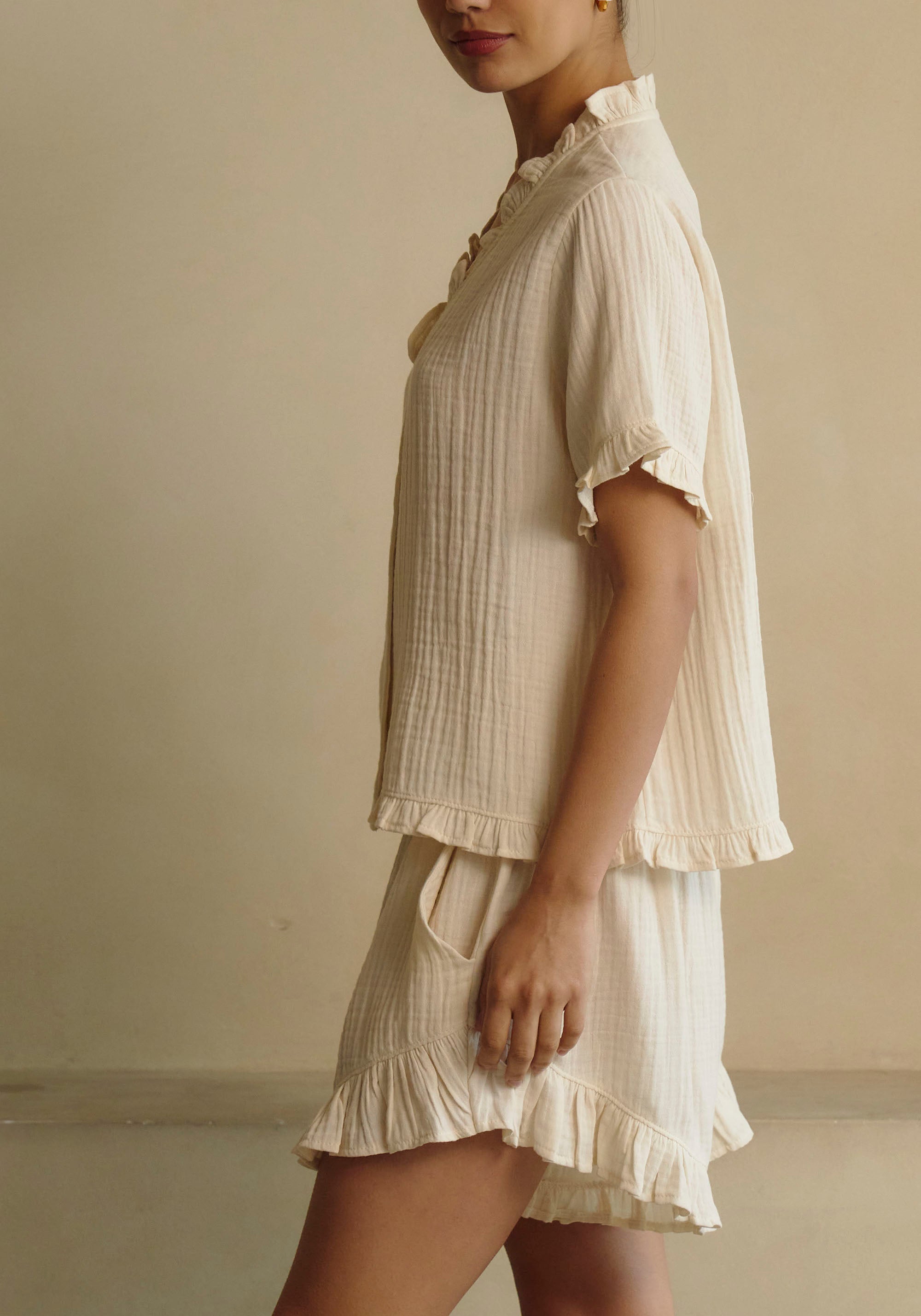 FRILLED MUSLIN TOP & SHORTS SET