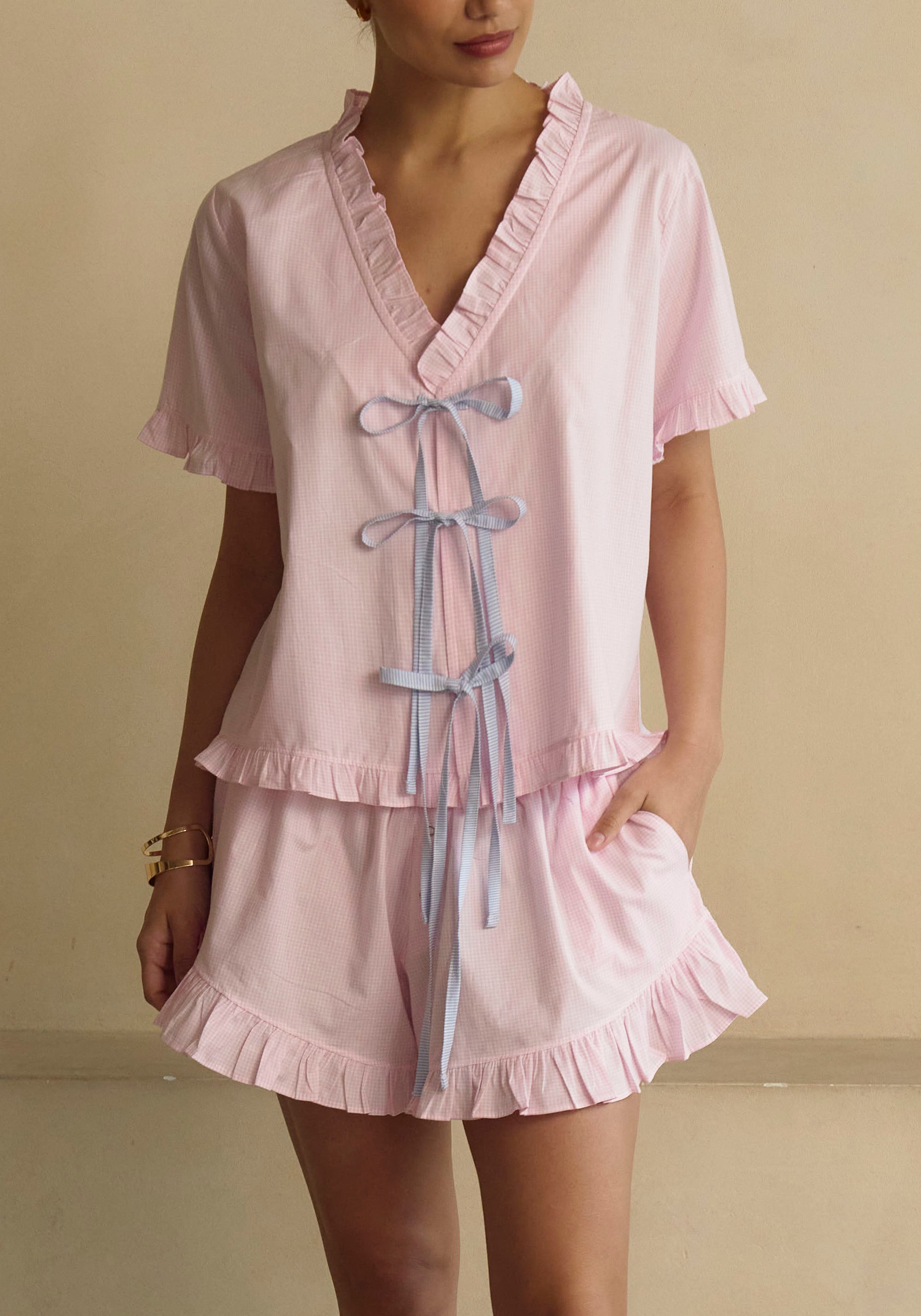 FRILLED BOWS TOP & SHORTS SET