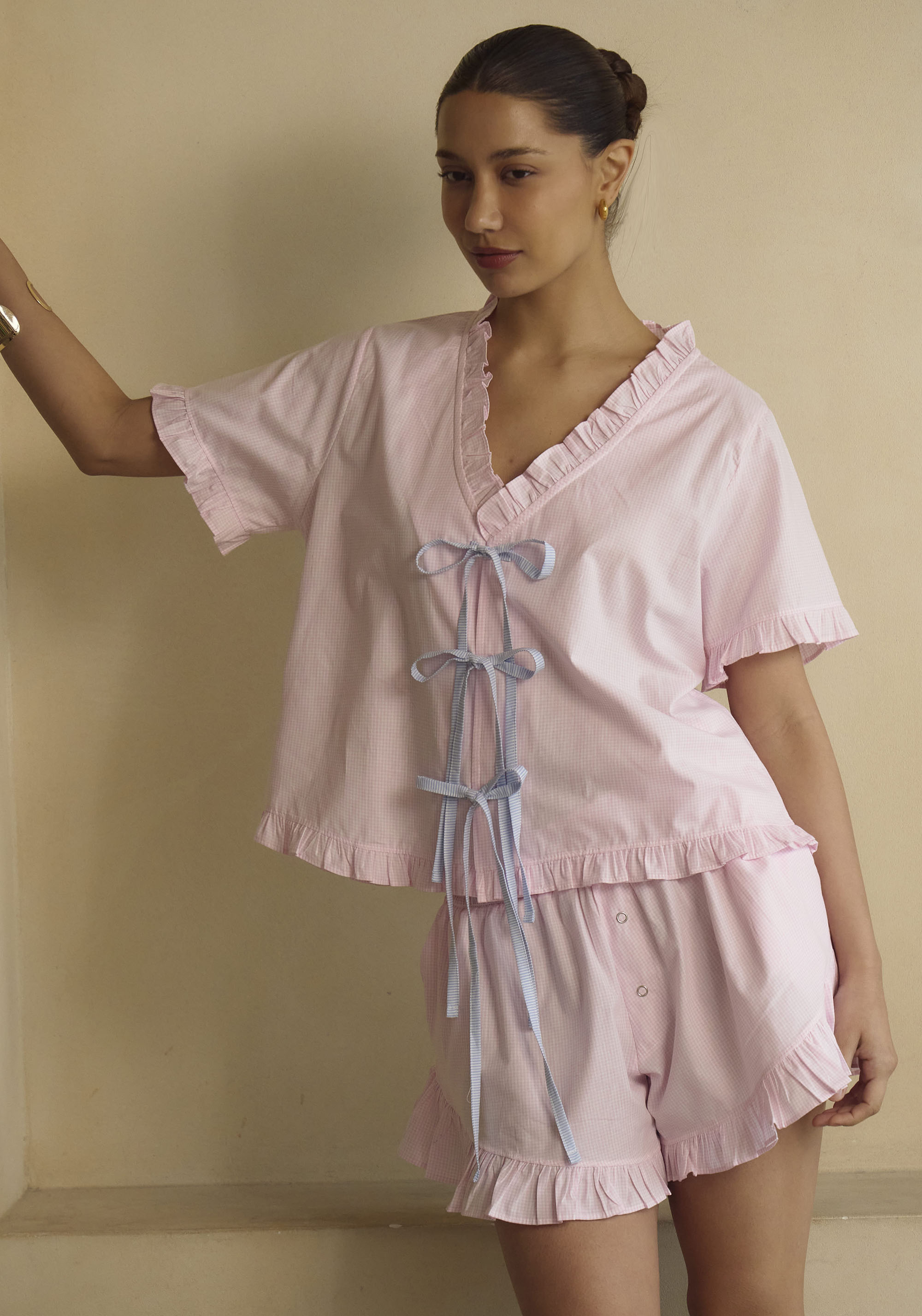 FRILLED BOWS TOP & SHORTS SET