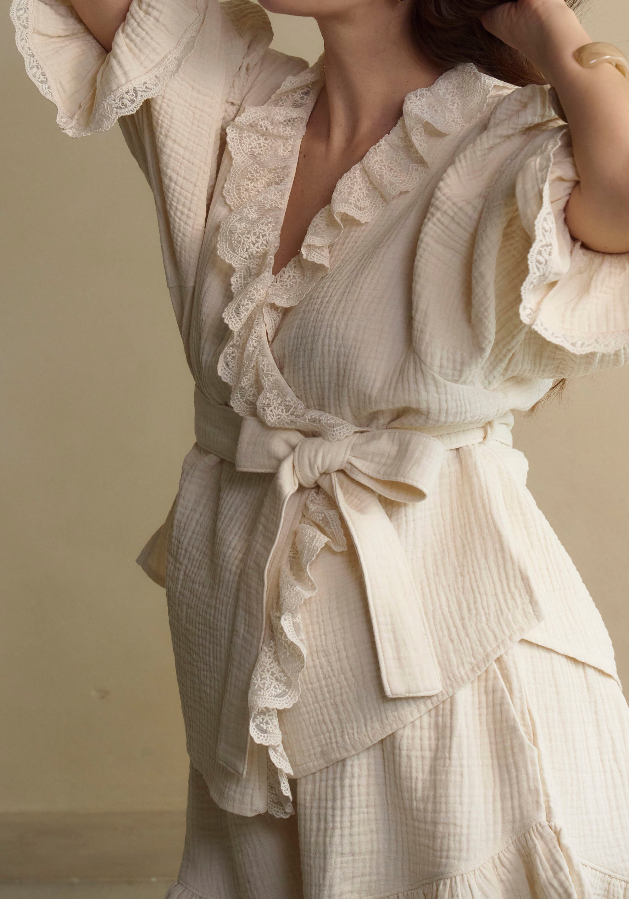 LACED RUFFLE MUSLIN PJ SET