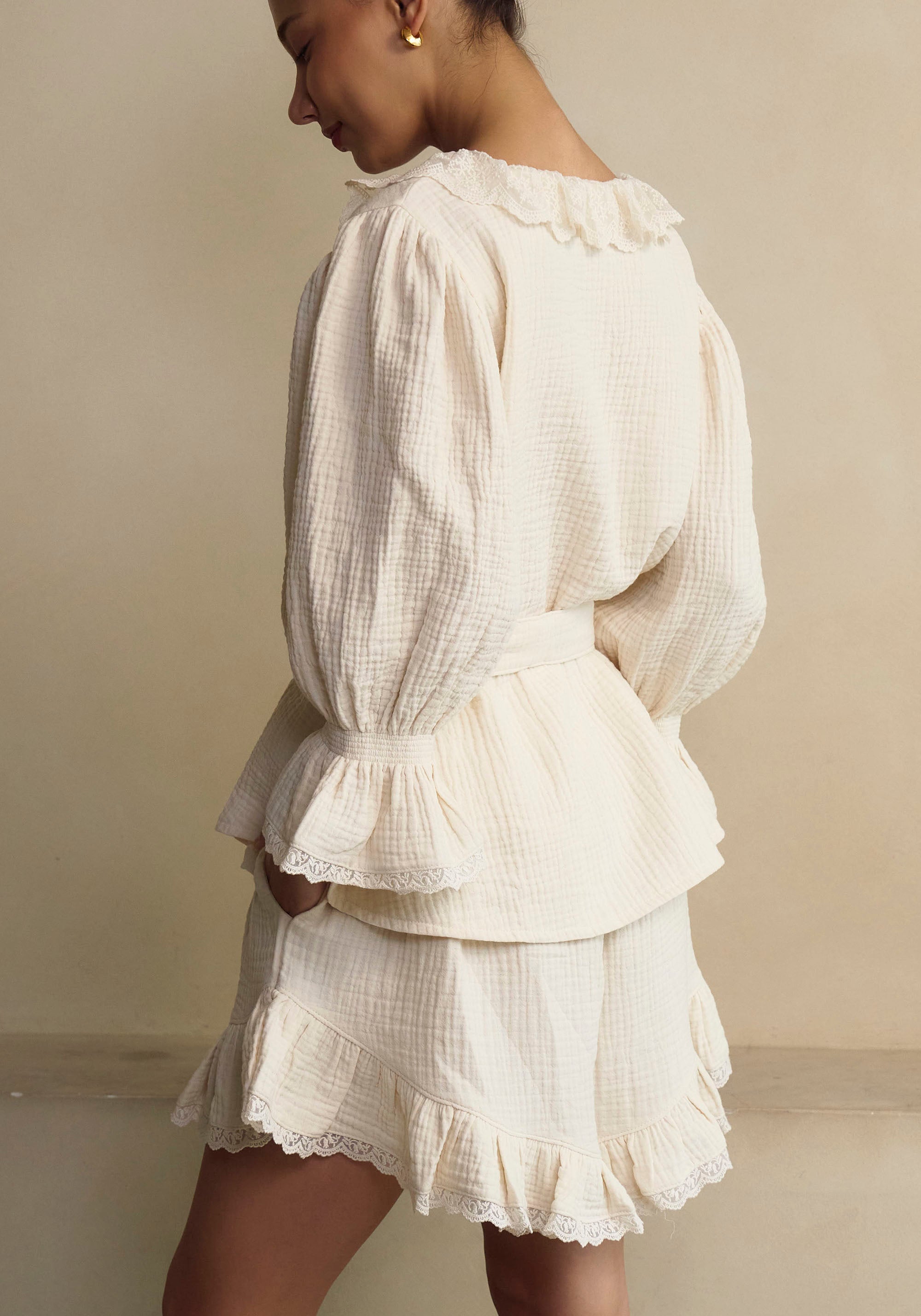 LACED RUFFLE MUSLIN PJ SET