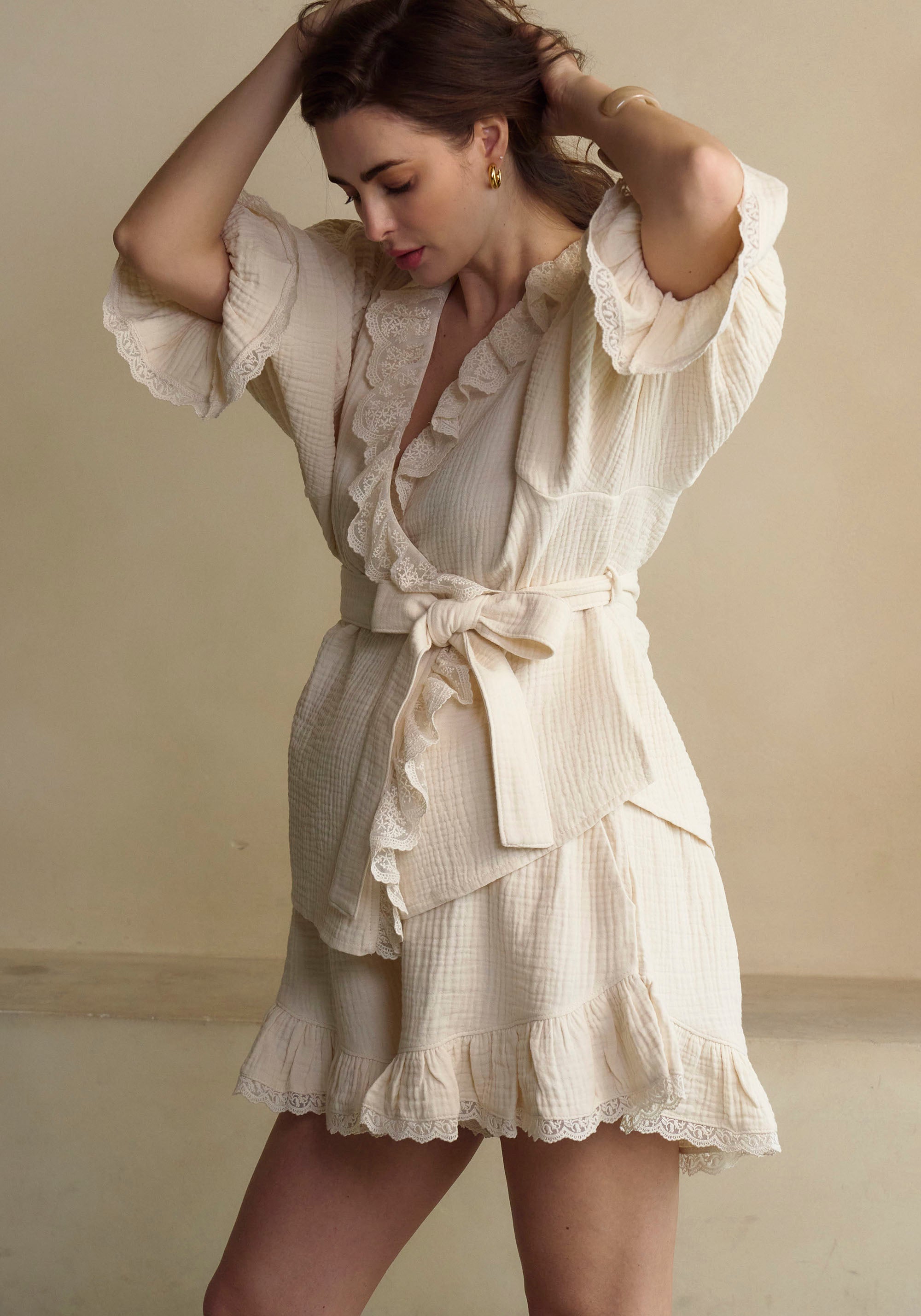 LACED RUFFLE MUSLIN PJ SET