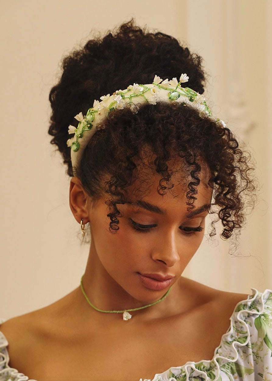 BEADED SILK SATIN BOW HEADBAND