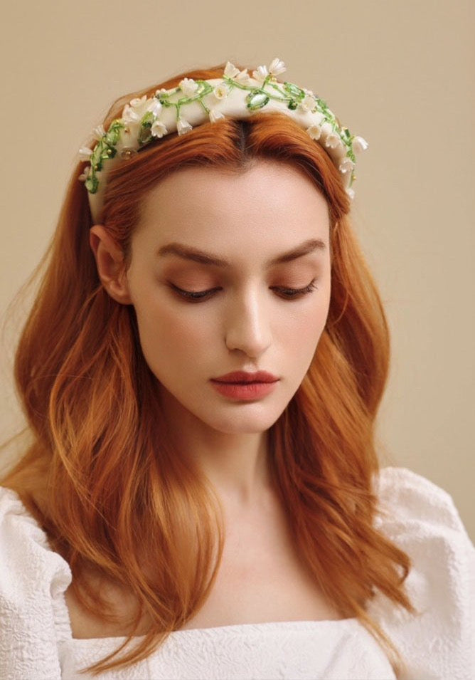 BEADED SILK SATIN BOW HEADBAND