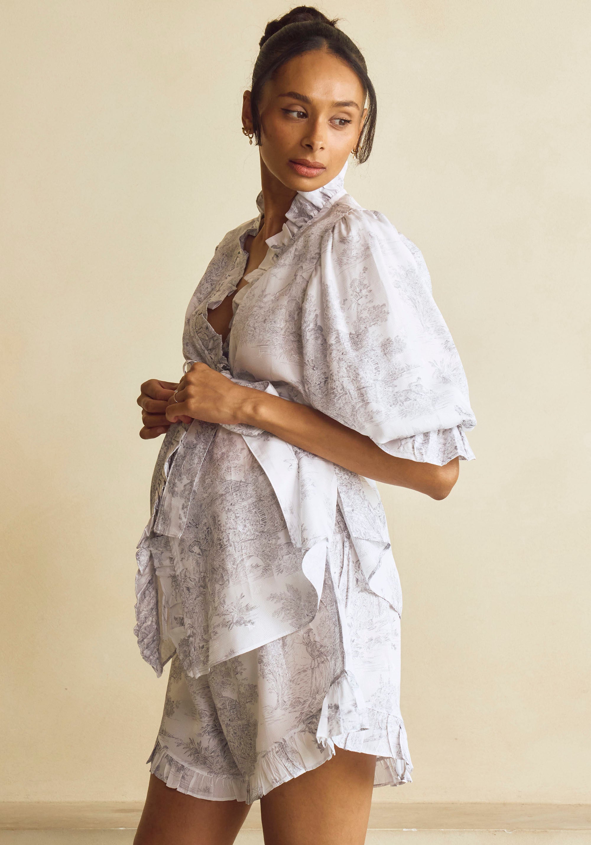 RUFFLED VEGAN SILK PJ SET