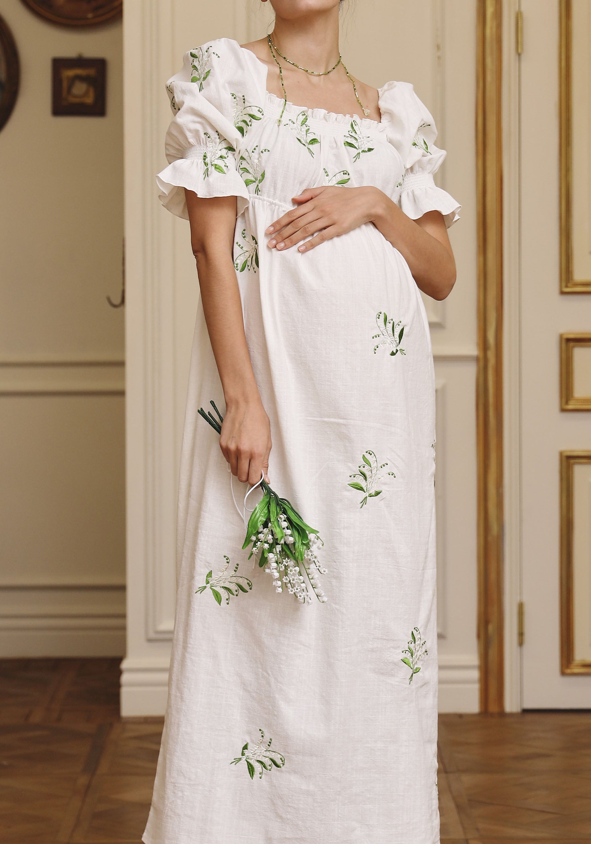 LINEN LILY EMBROIDERY MAXI DRESS - Main Image