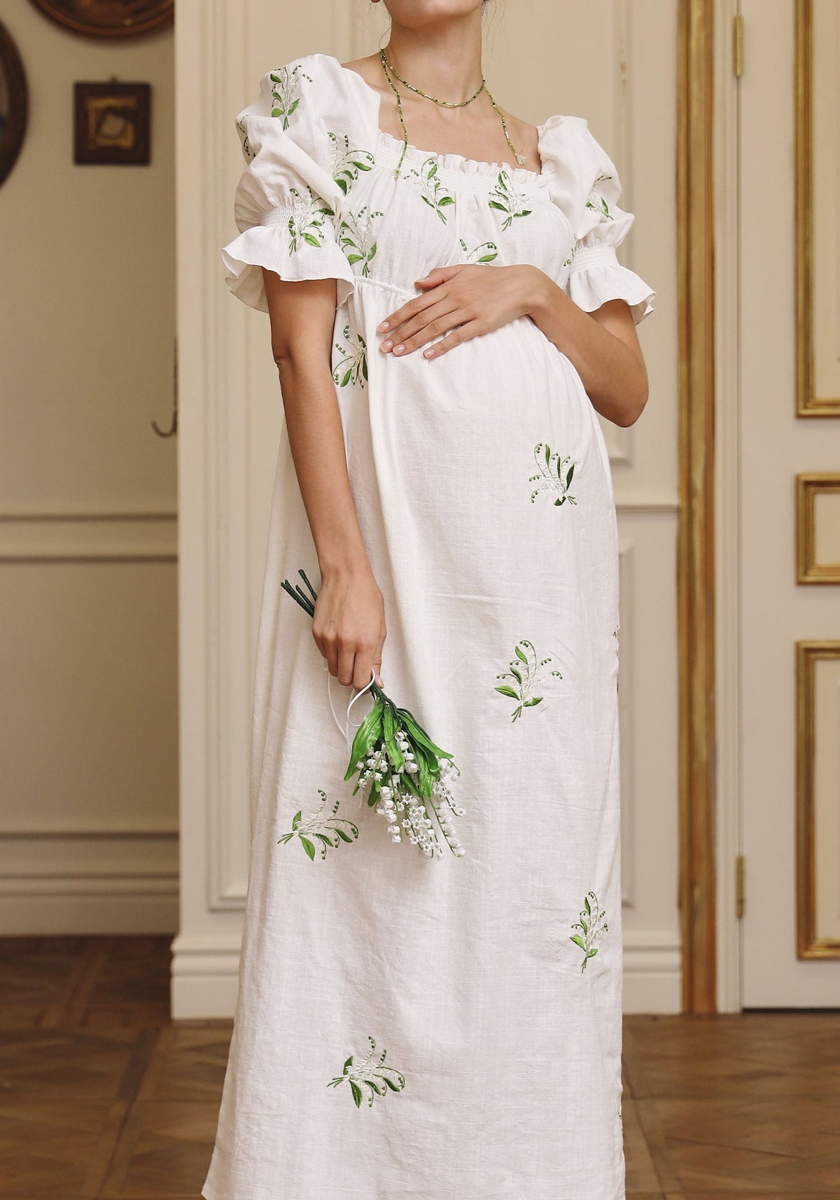 LINEN LILY EMBROIDERY MAXI DRESS