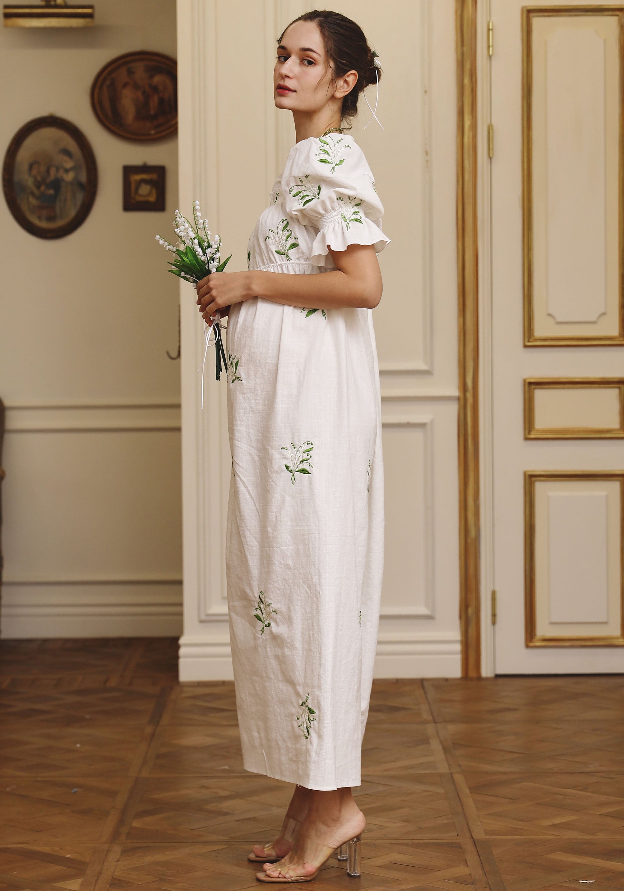 LINEN LILY EMBROIDERY MAXI DRESS