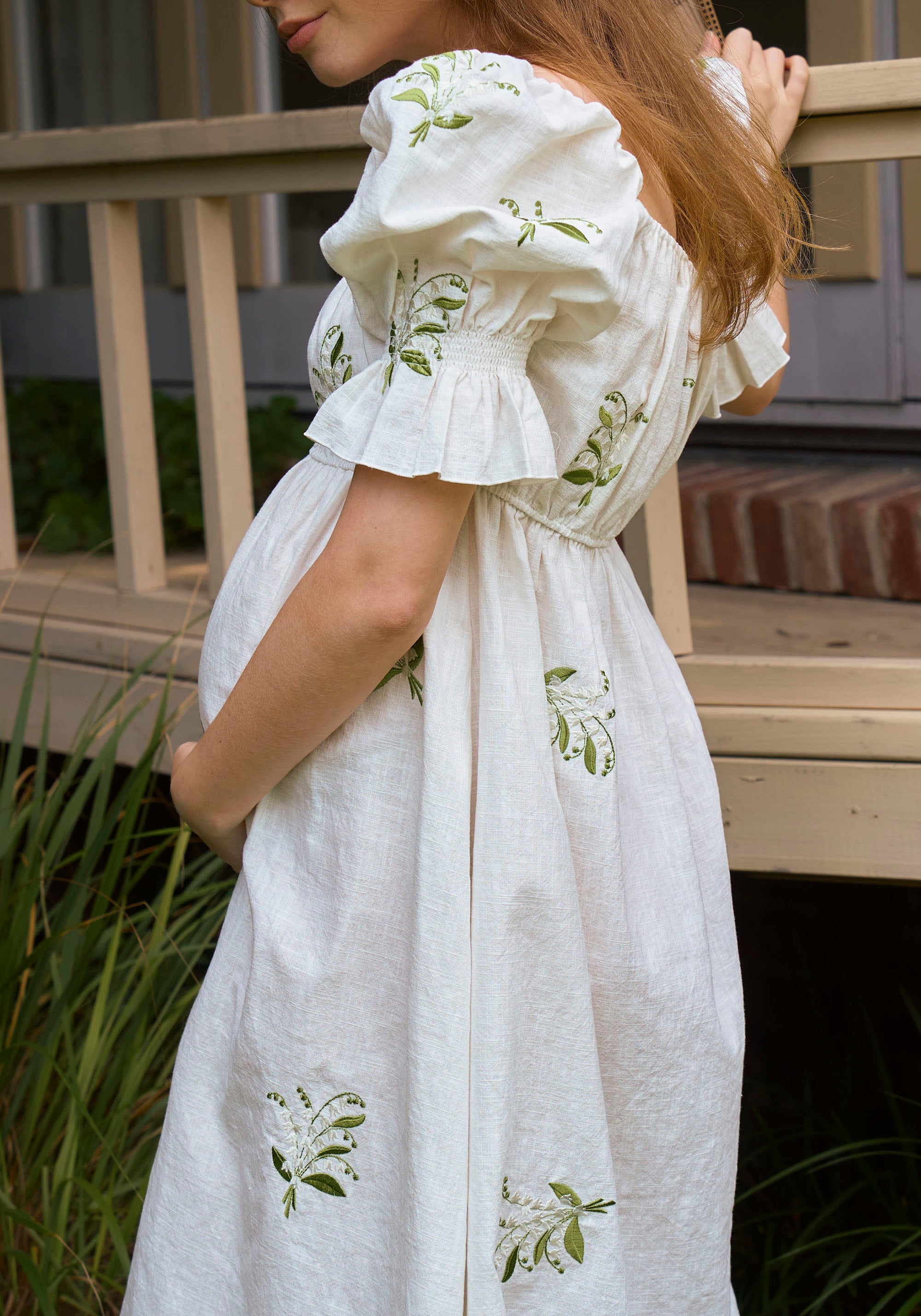 LINEN LILY EMBROIDERY MAXI DRESS