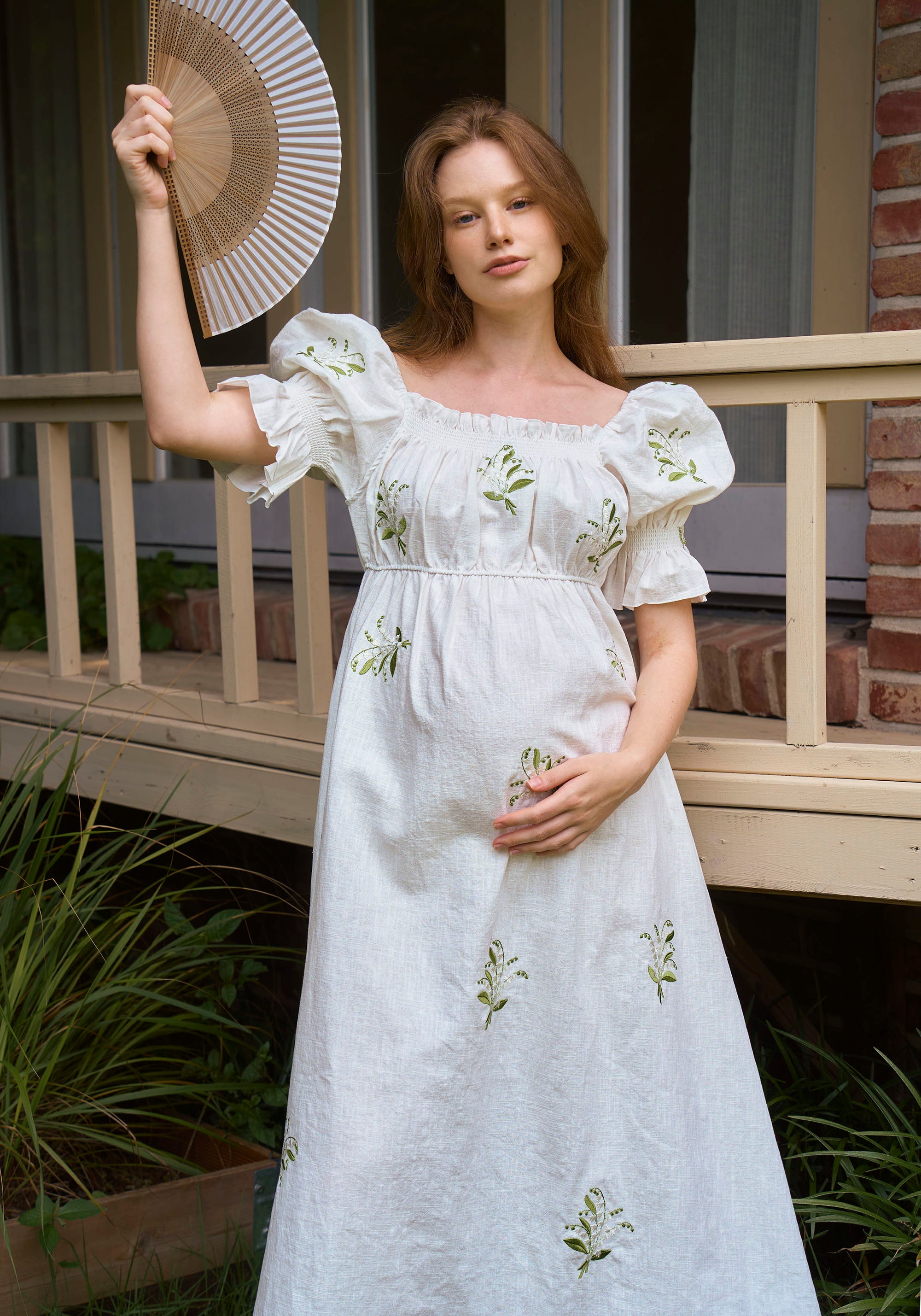 LINEN LILY EMBROIDERY MAXI DRESS