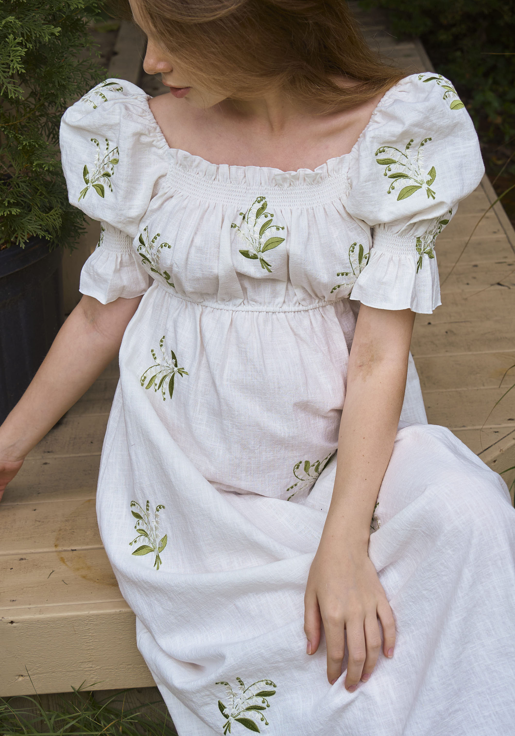 LINEN LILY EMBROIDERY MAXI DRESS