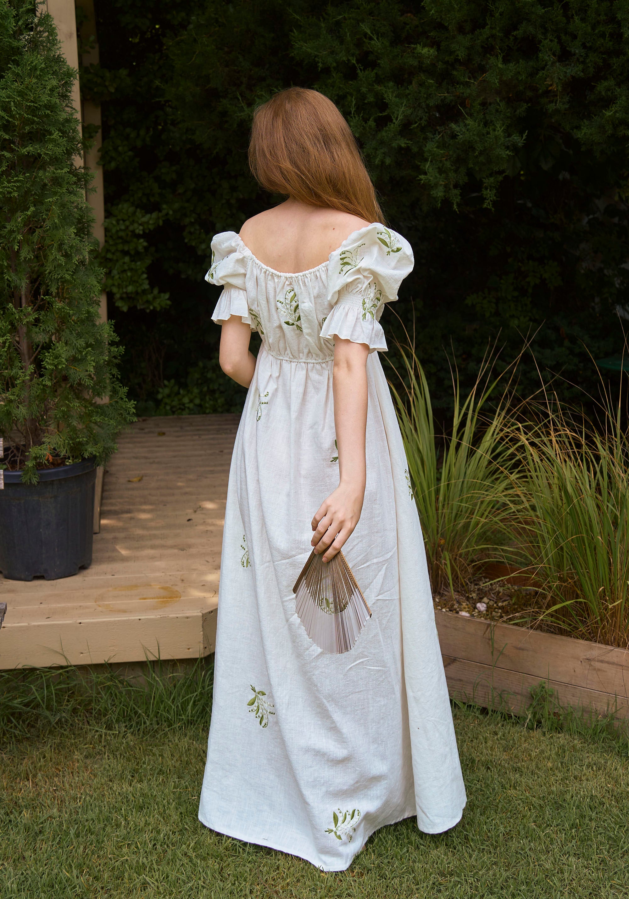 LINEN LILY EMBROIDERY MAXI DRESS
