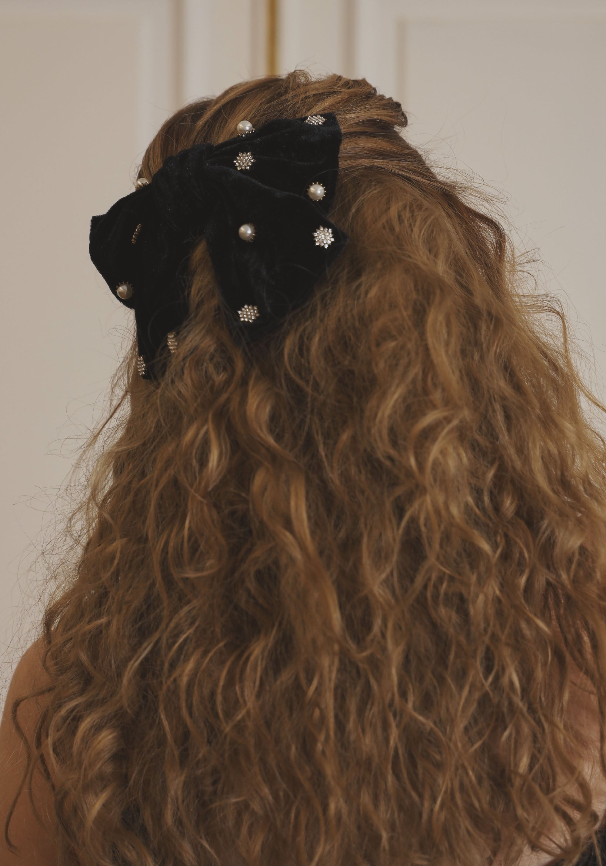 BEADED VELOUR BOW FRENCH BARRETTE HAIR PIN