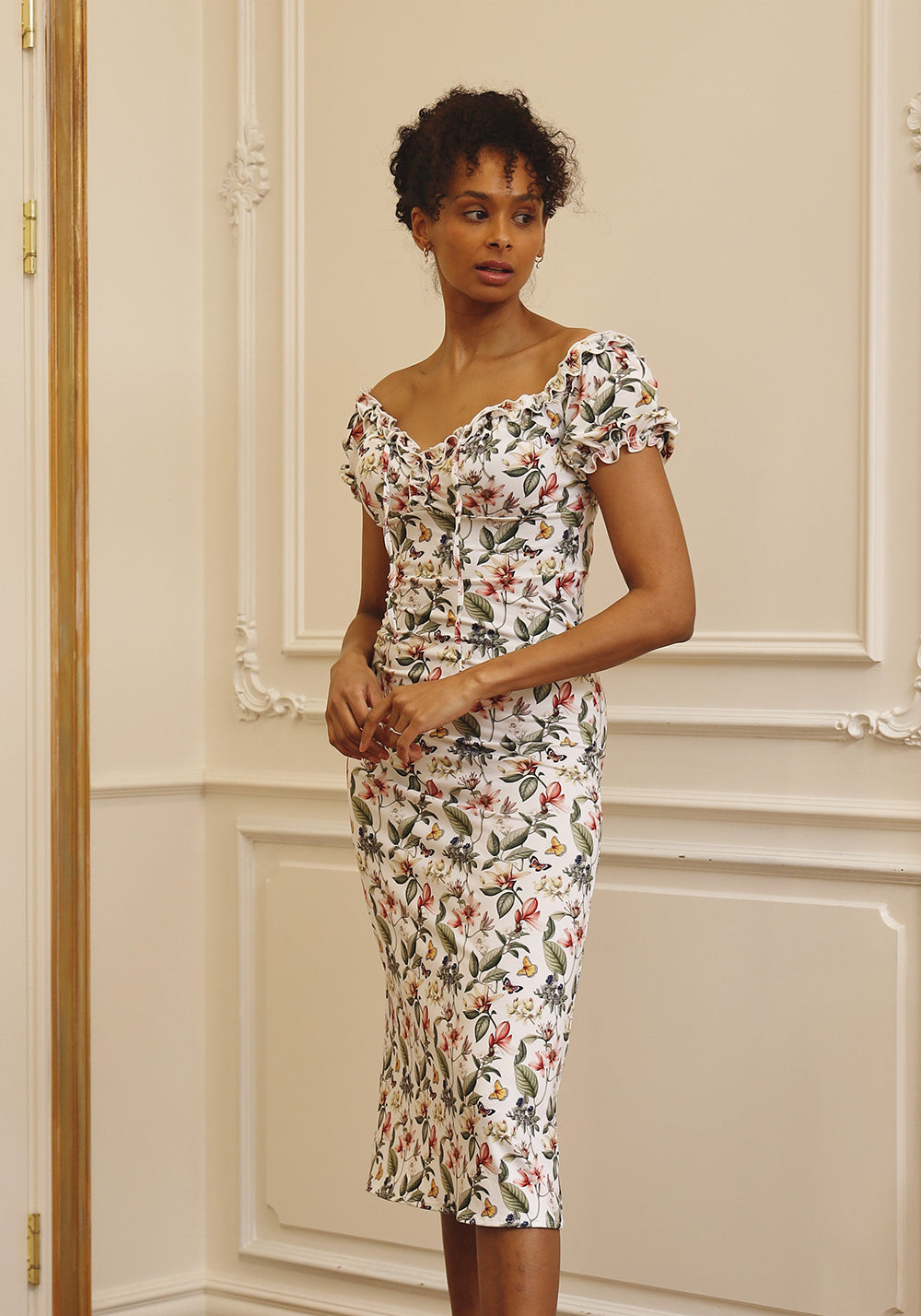 milkmaid dress knee length Women's Tea Party Floral Dress Puff Sleeve A Line Flowy Boho Milkmaid Casual Knee Length Dress