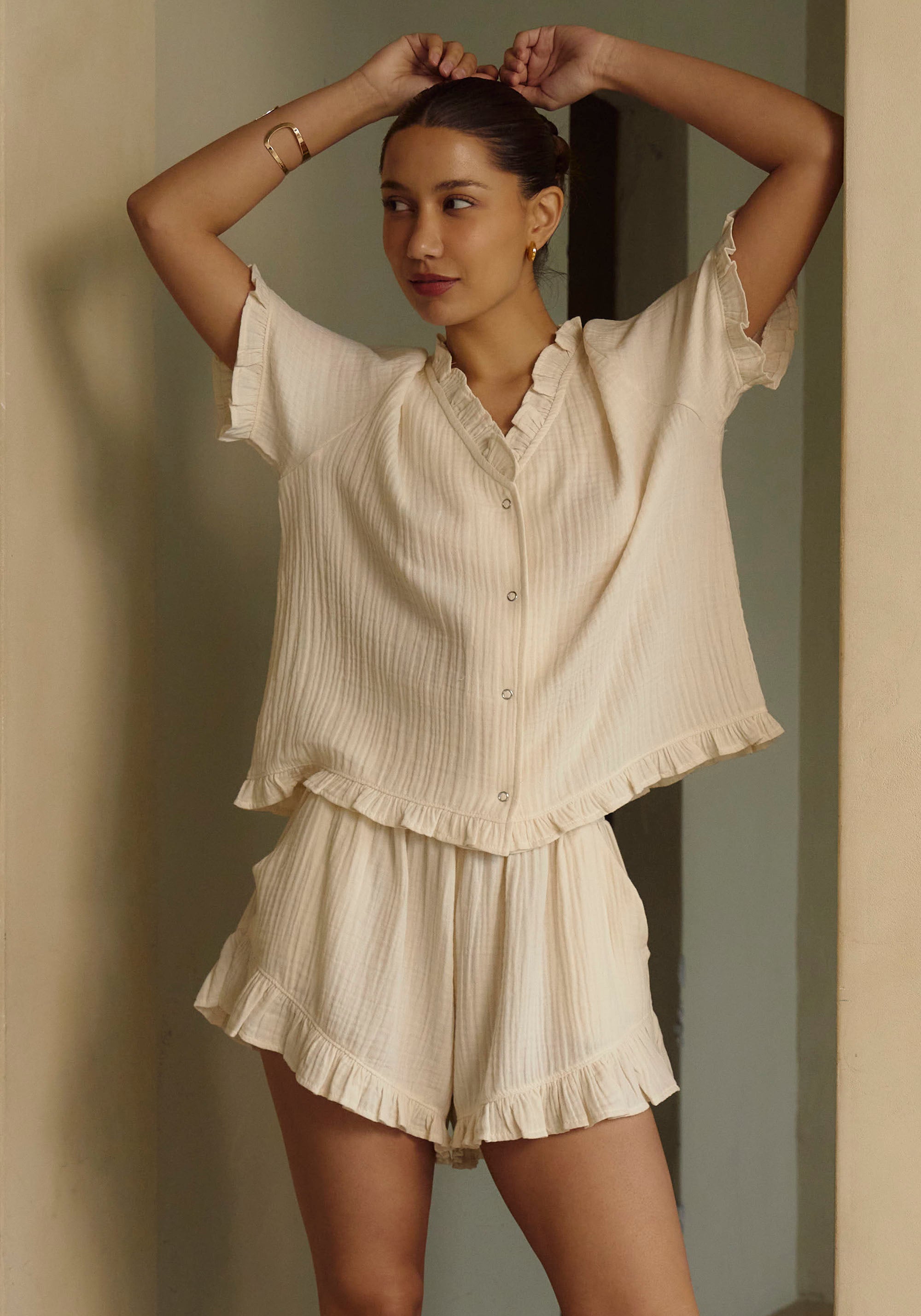 FRILLED MUSLIN TOP & SHORTS SET