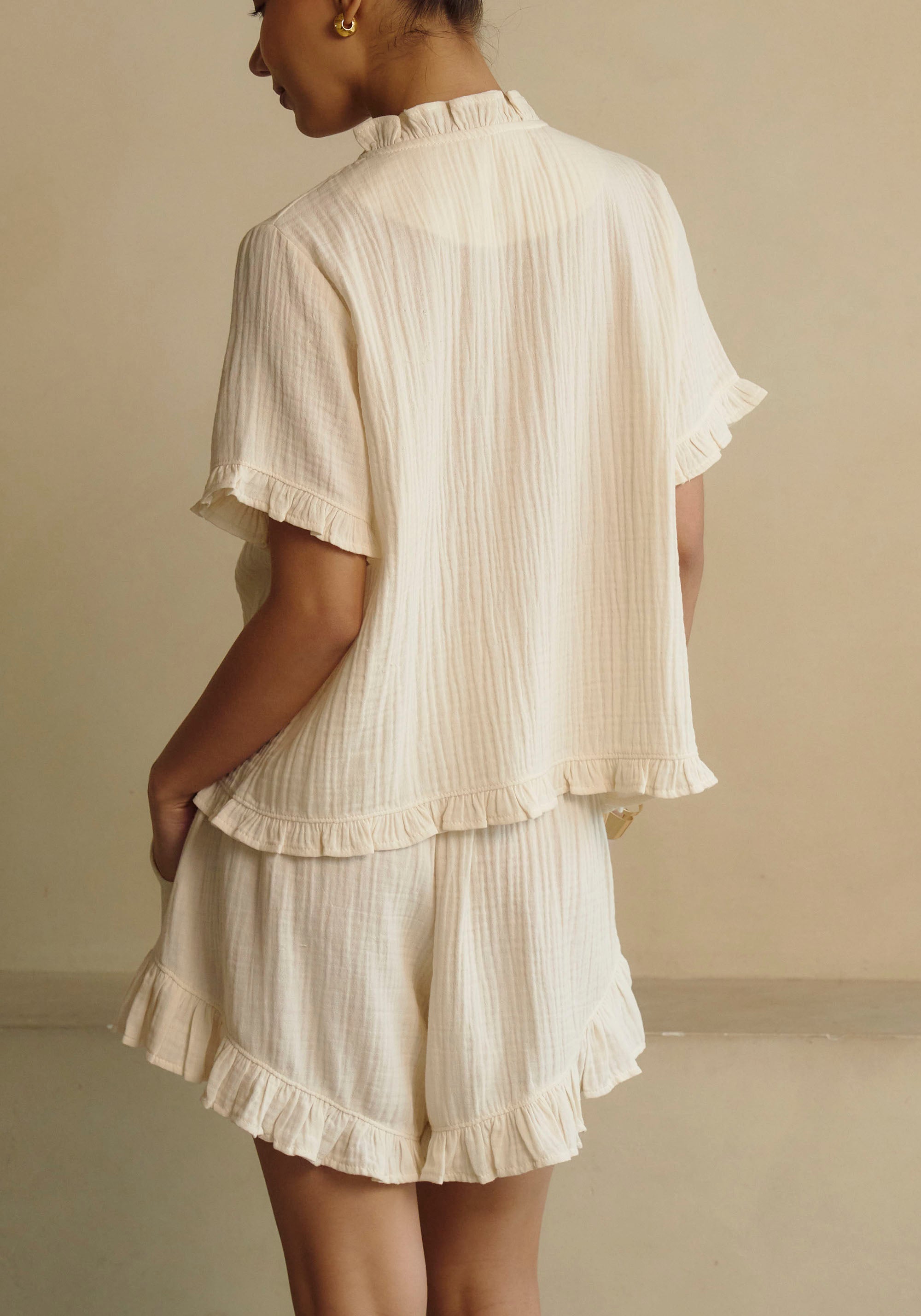 FRILLED MUSLIN TOP & SHORTS SET
