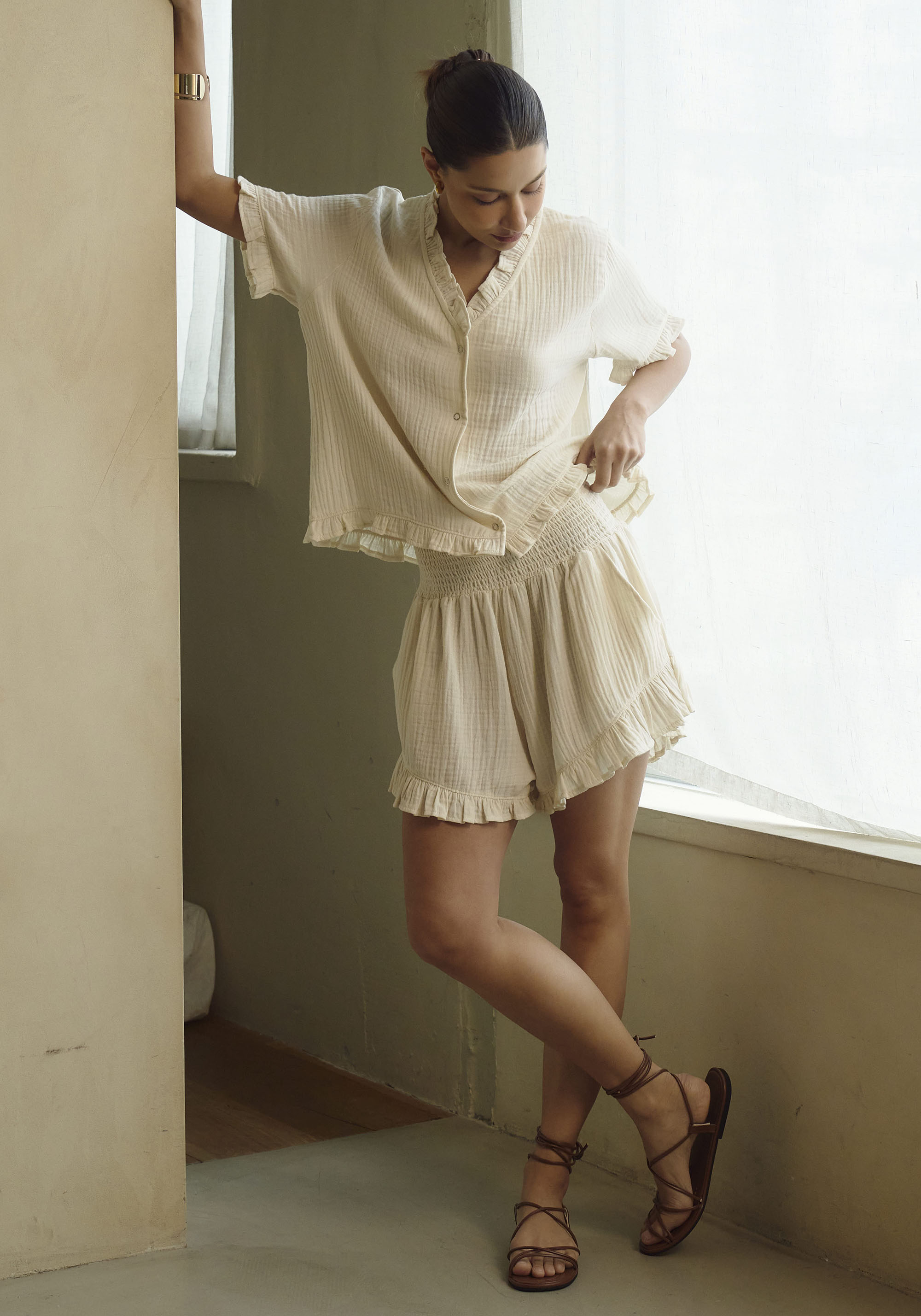 FRILLED MUSLIN TOP & SHORTS SET