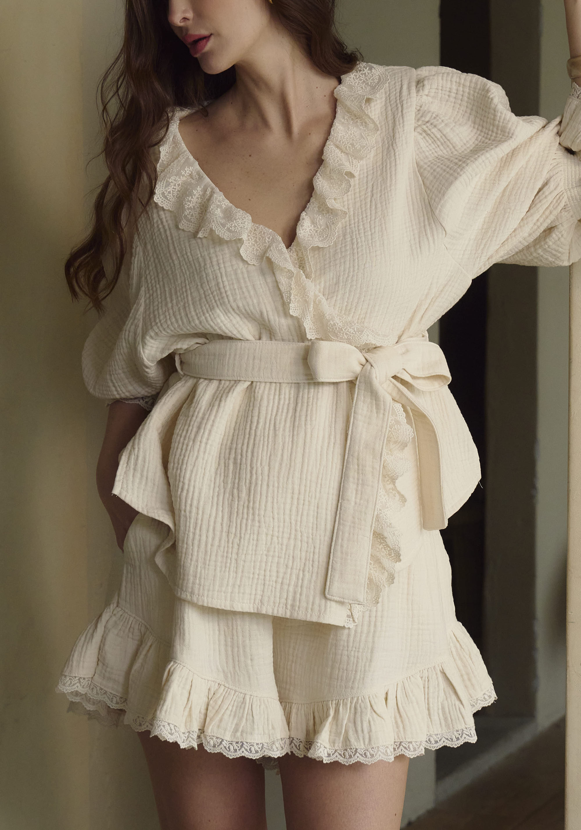 LACED RUFFLE MUSLIN PJ SET