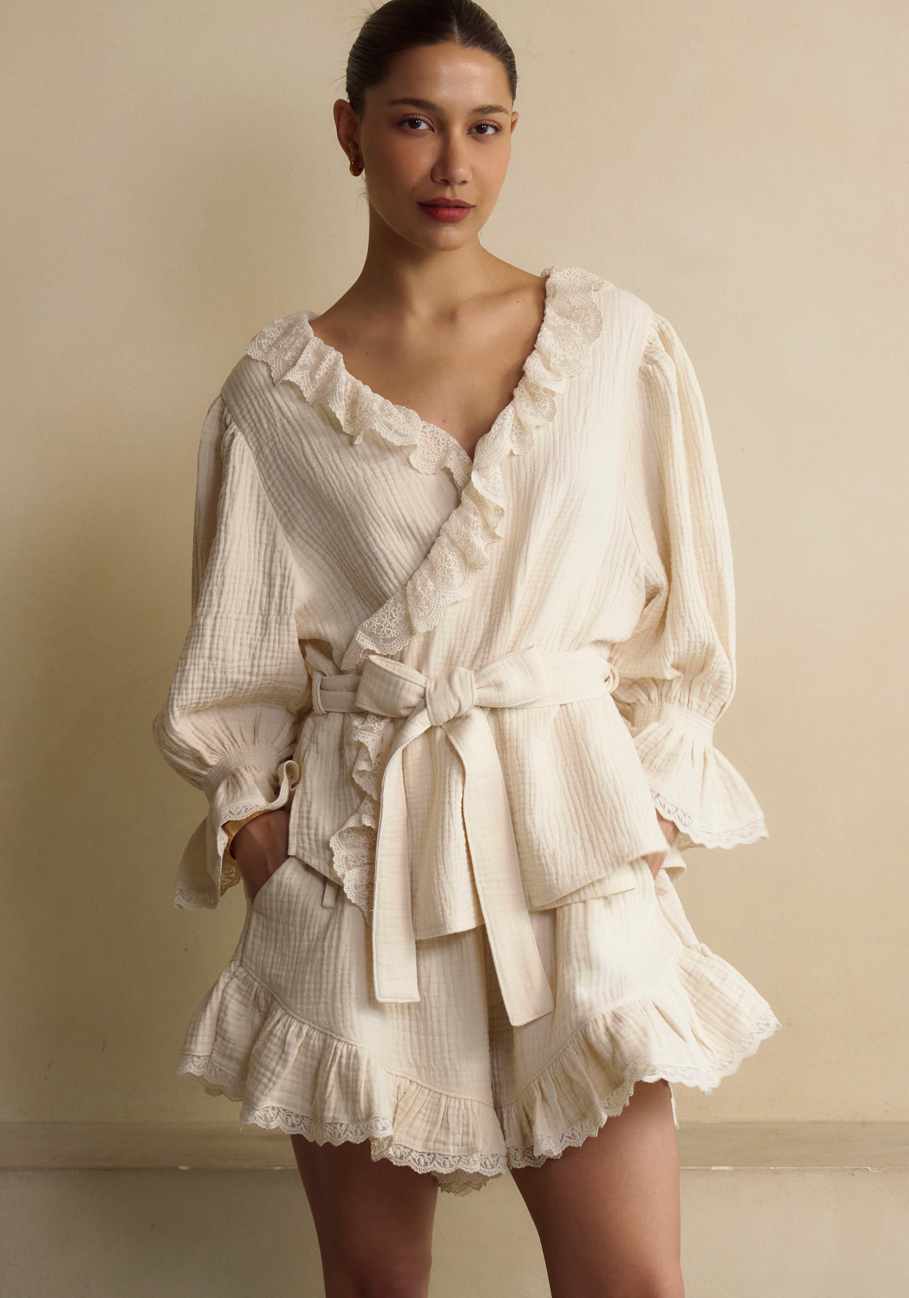 LACED RUFFLE MUSLIN PJ SET