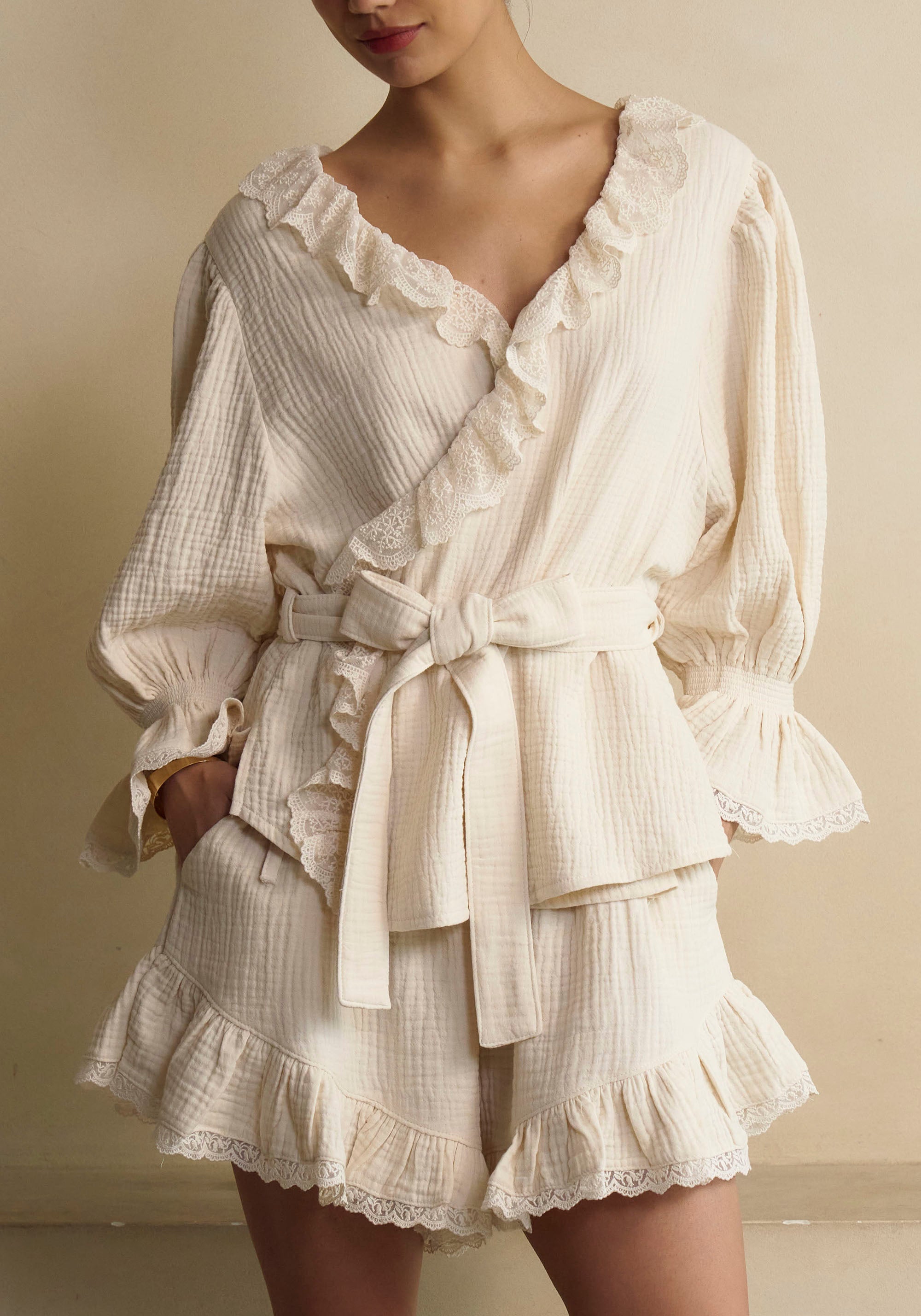 LACED RUFFLE MUSLIN PJ SET