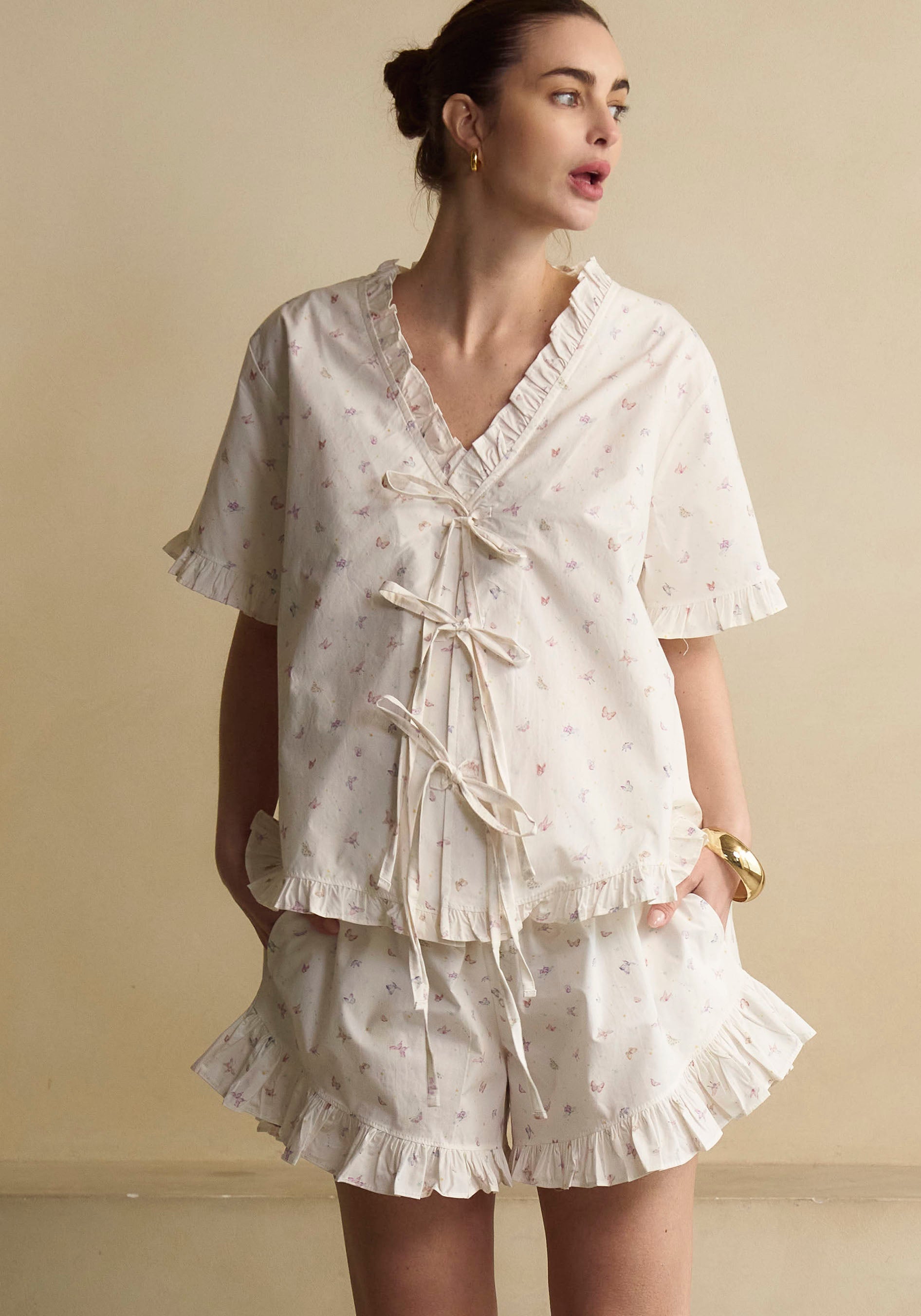 FRILLED BOWS TOP & SHORTS SET