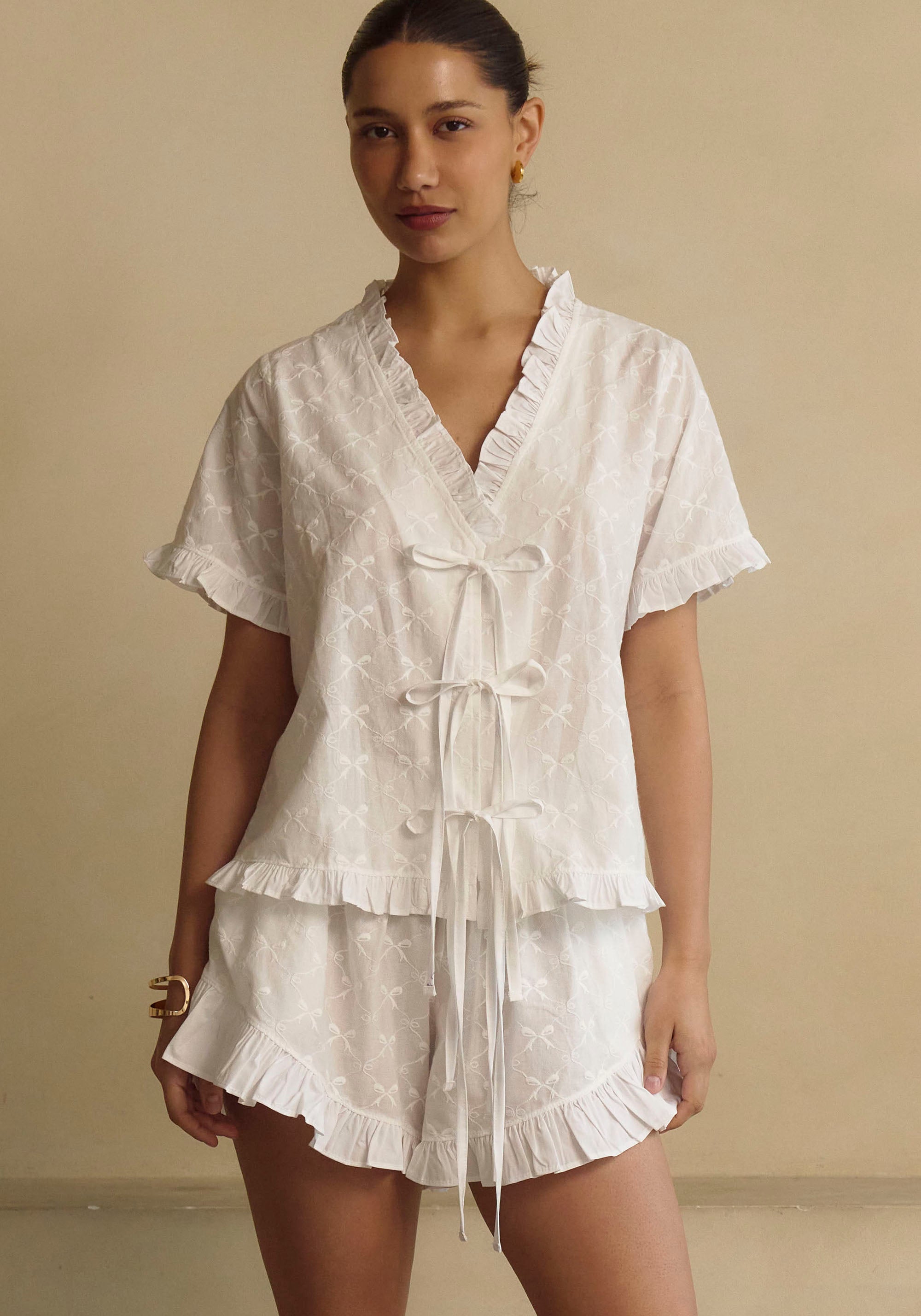 FRILLED BOWS TOP & SHORTS SET