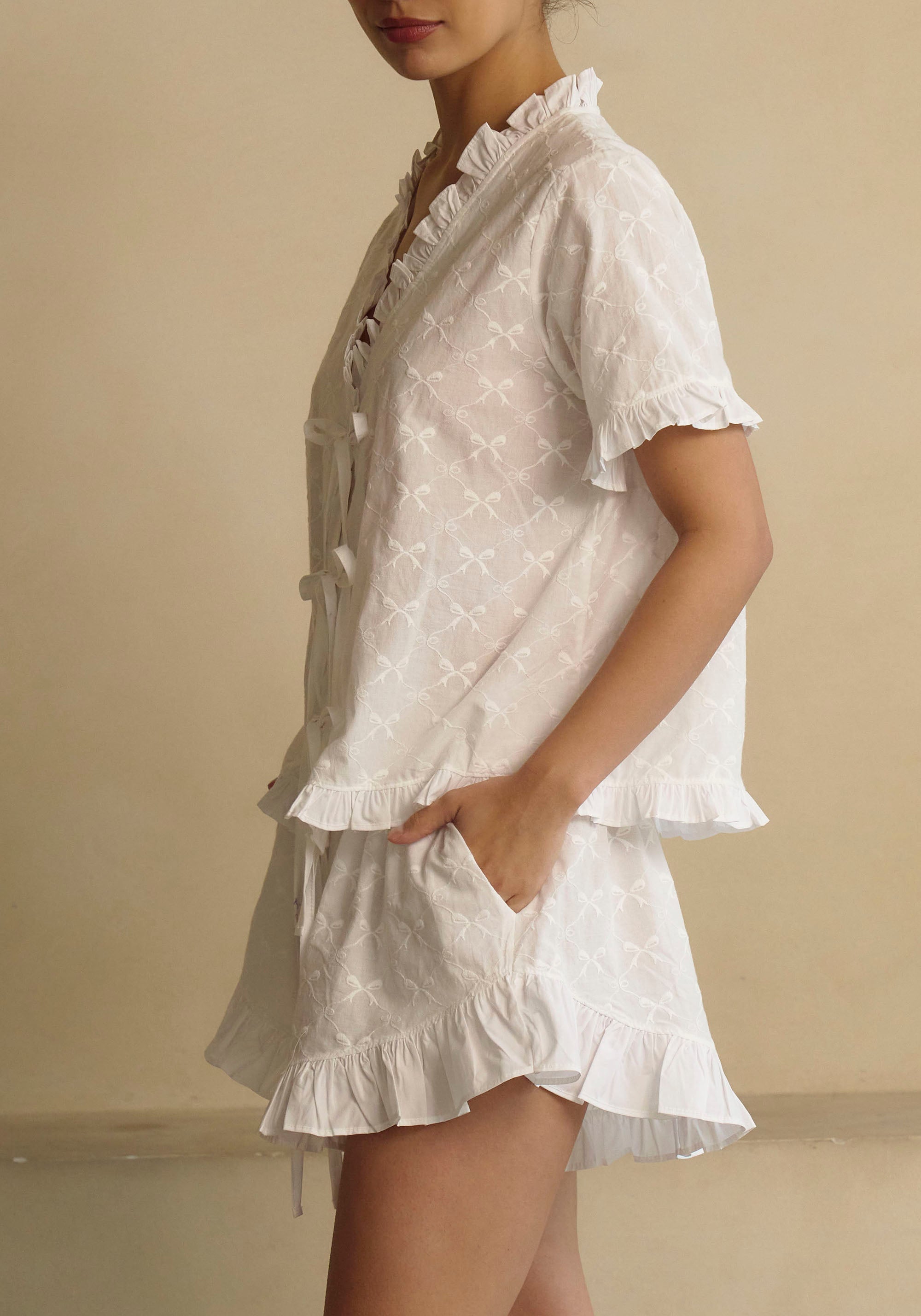 FRILLED BOWS TOP & SHORTS SET