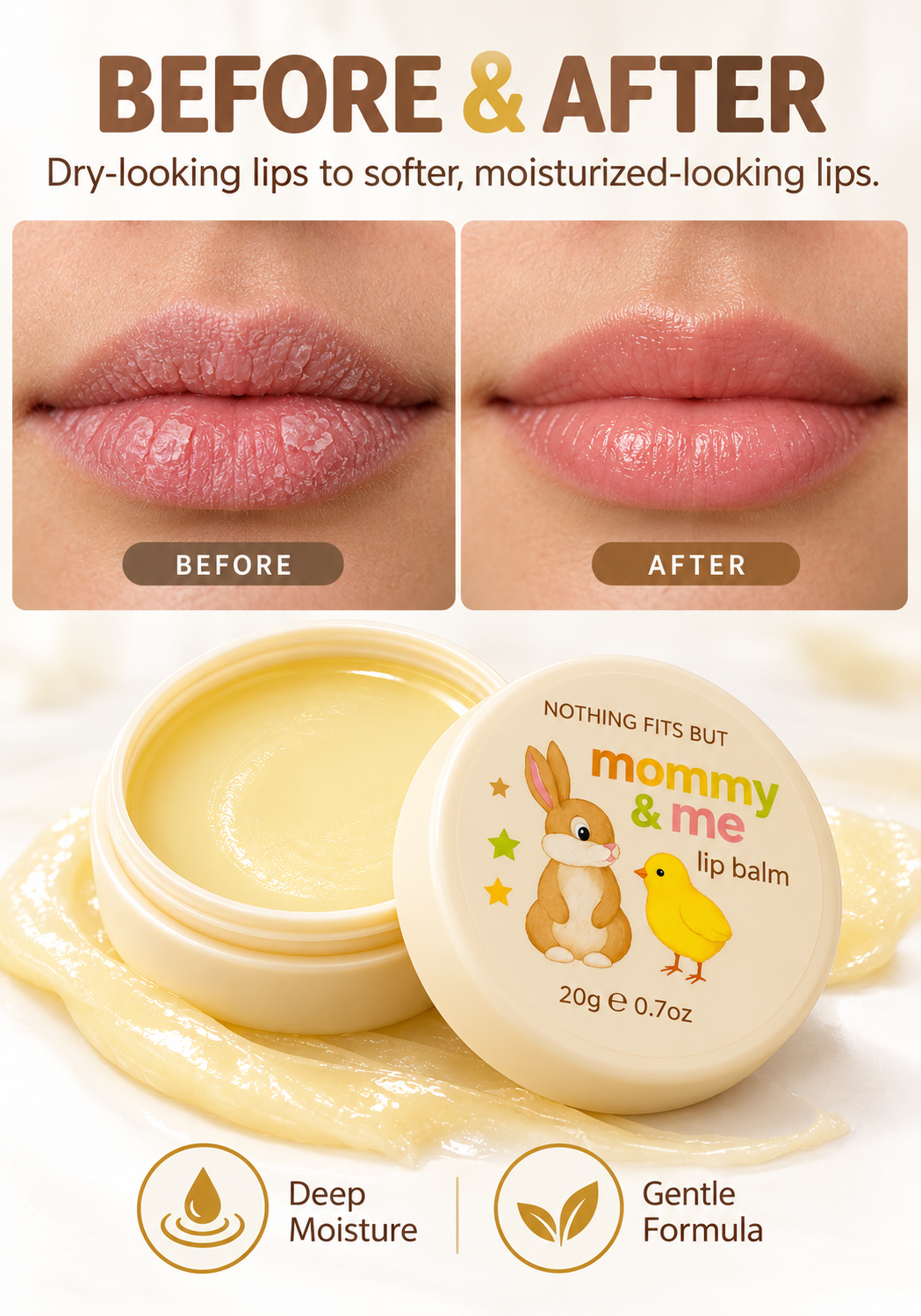 [1+1] THE ULTIMATE MOMMY & ME LIP BALM : SUPER HYDRATING, ULTRA RICH, NON-STICKY & POTENT EWG GREEN VEGAN FORMULA