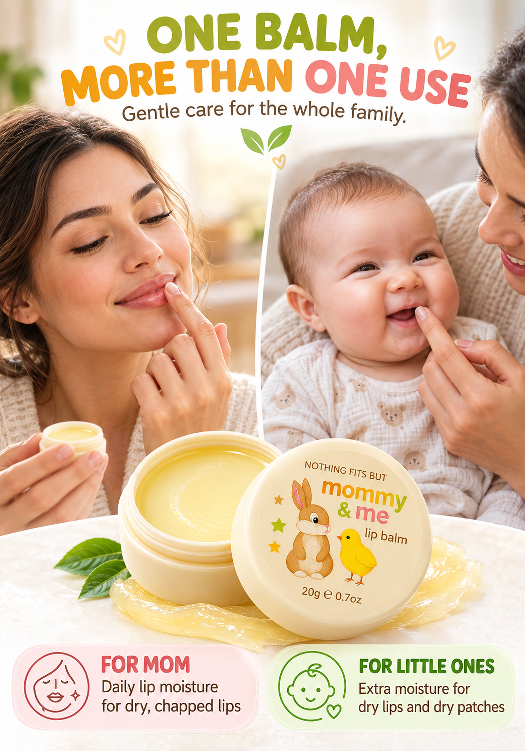[1+1] THE ULTIMATE MOMMY & ME LIP BALM : SUPER HYDRATING, ULTRA RICH, NON-STICKY & POTENT EWG GREEN VEGAN FORMULA