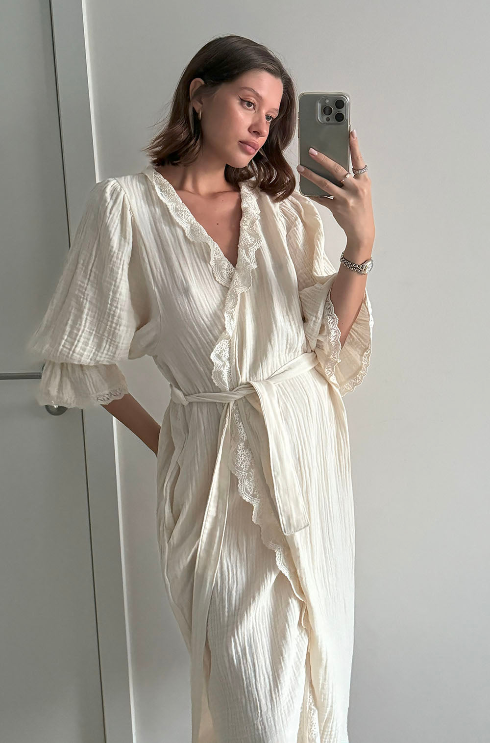 LACED MUSLIN ROBE