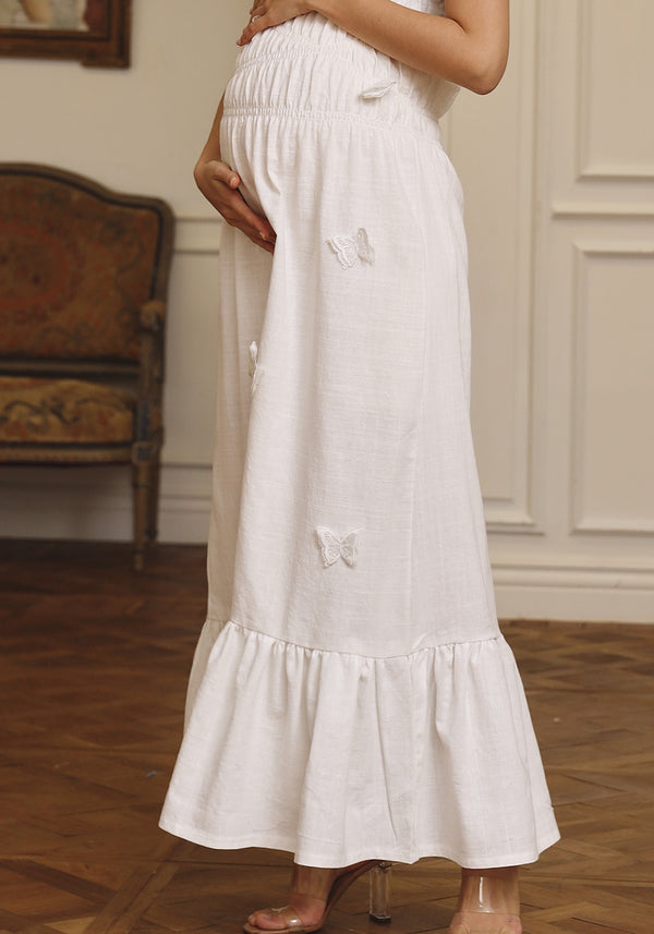 LINEN DRESS WITH BUTTERFLY APPLIQUE DRESS