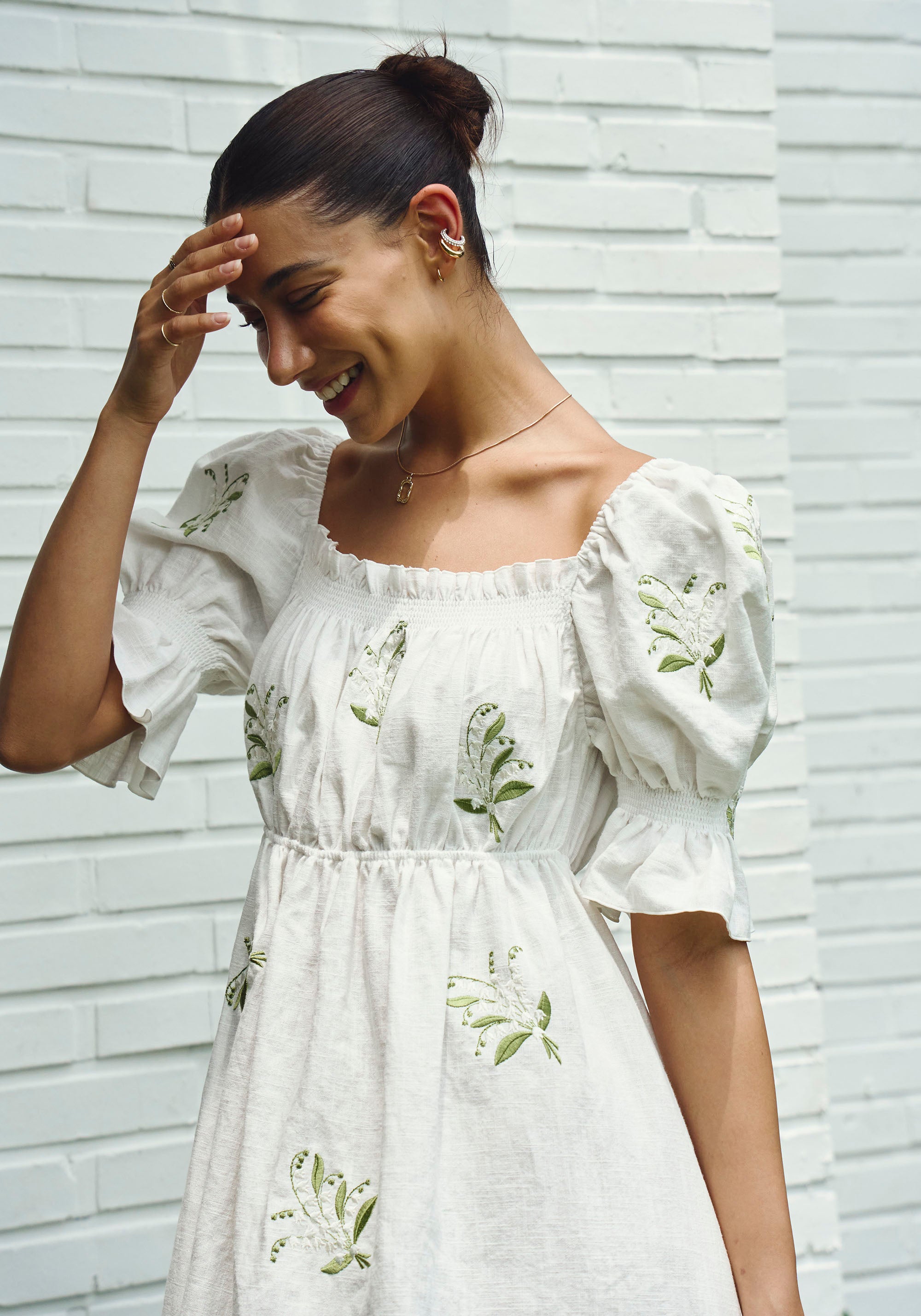 LINEN LILY EMBROIDERY MAXI DRESS