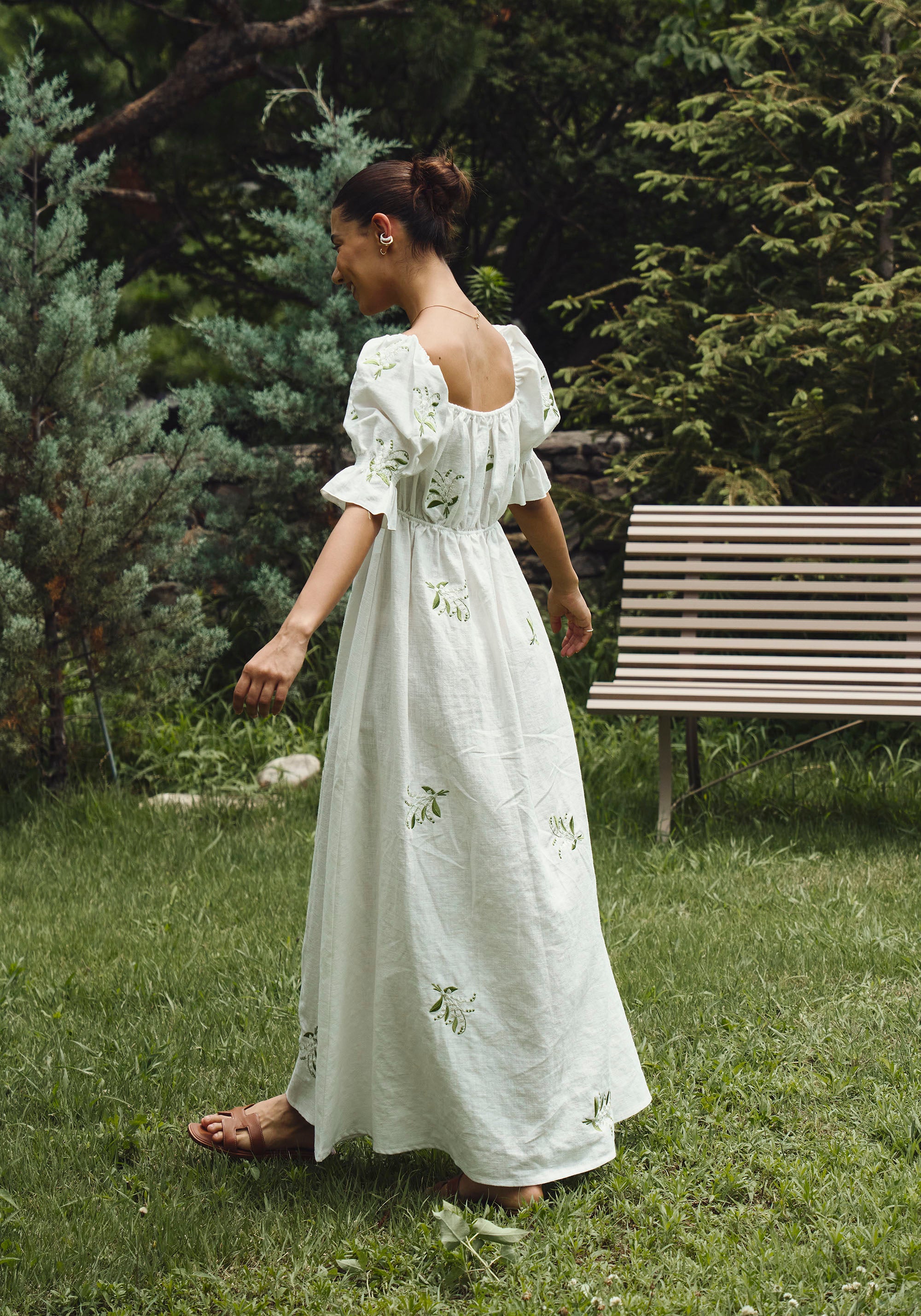 LINEN LILY EMBROIDERY MAXI DRESS