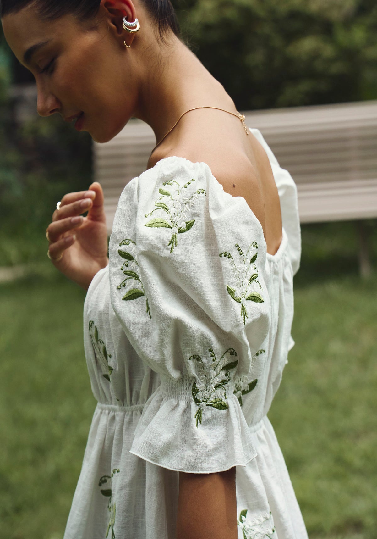 LINEN LILY EMBROIDERY MAXI DRESS