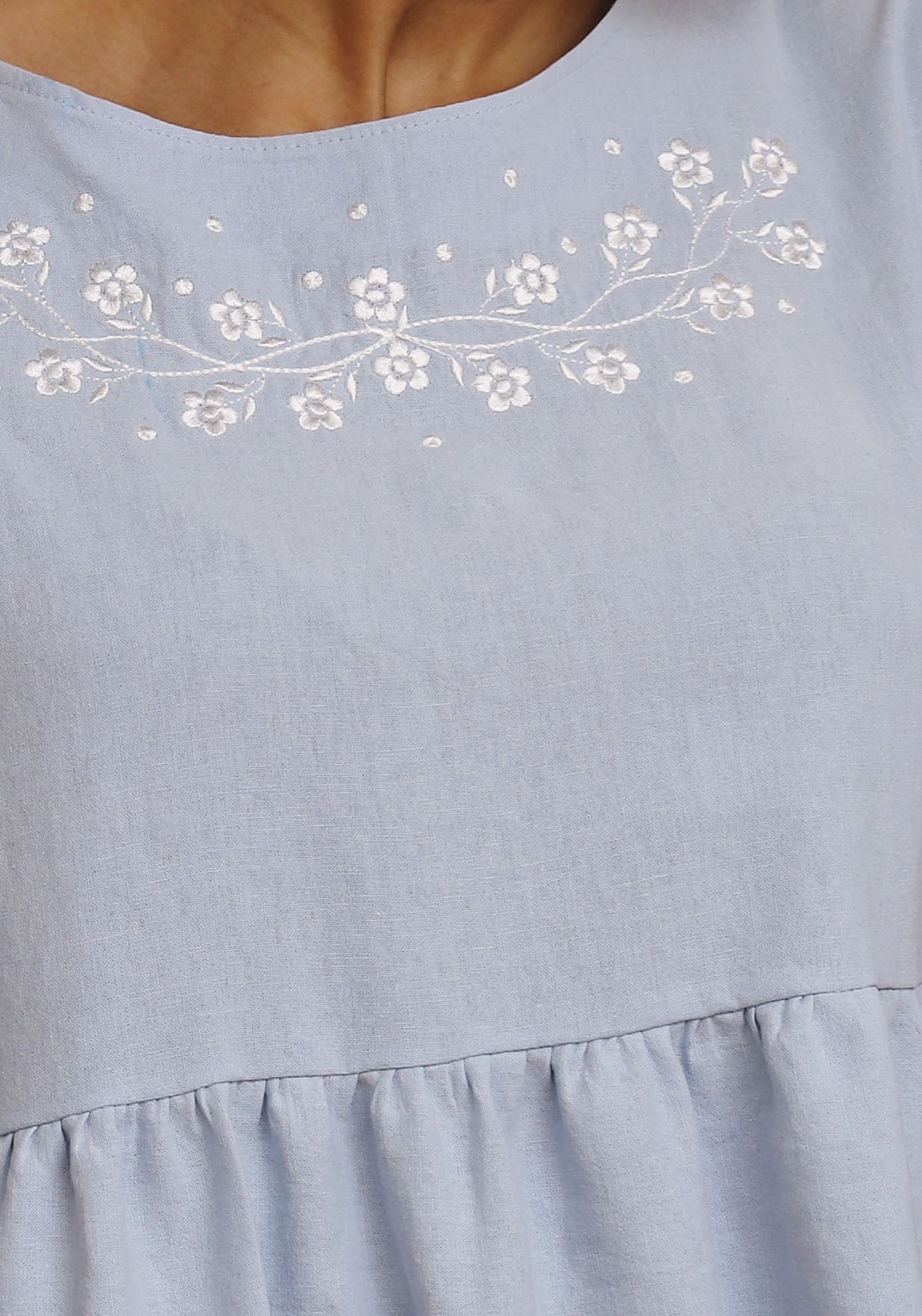 [FINAL SALE] LINEN DAISY EMBROIDERY DRESS