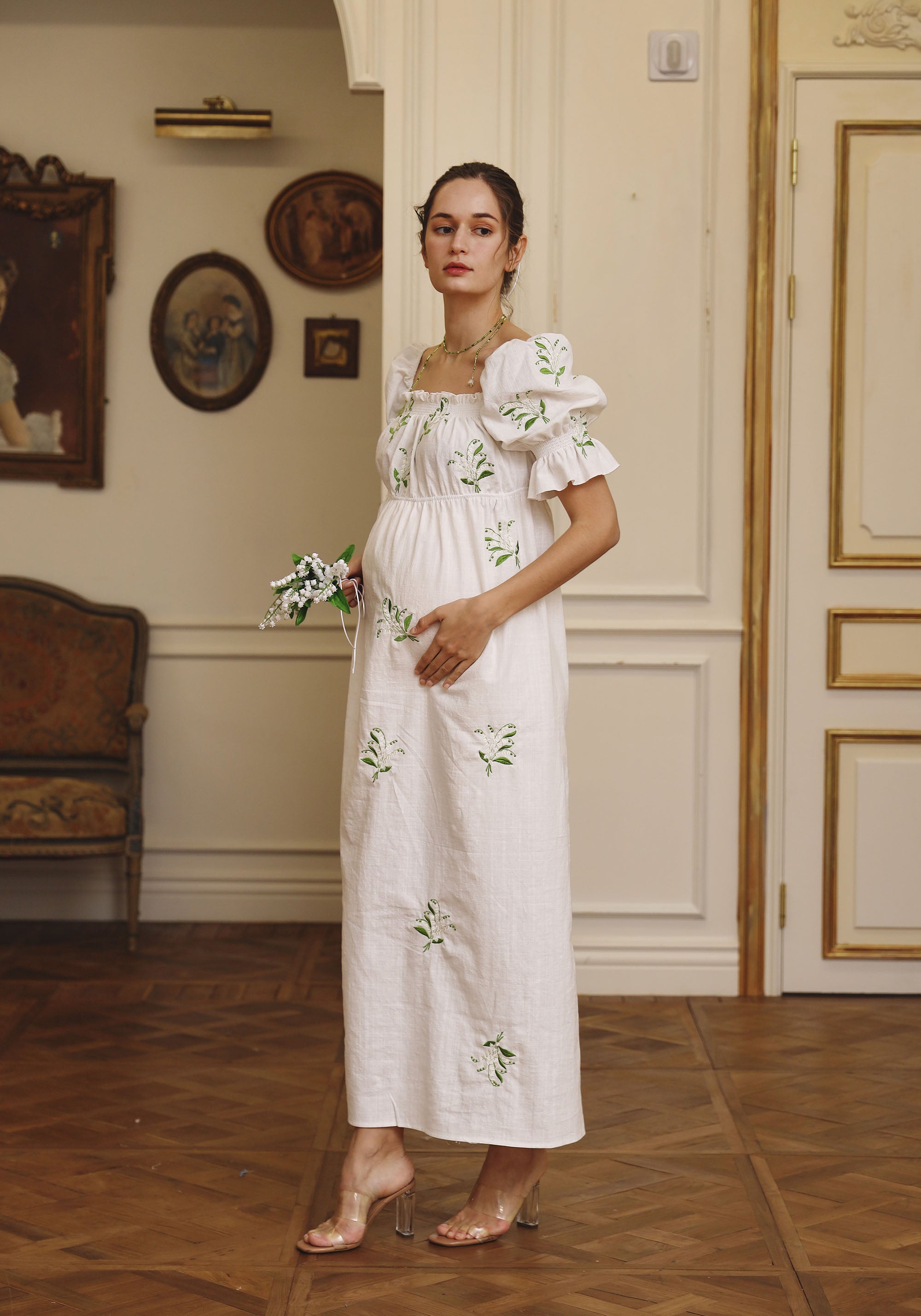 LINEN LILY EMBROIDERY MAXI DRESS