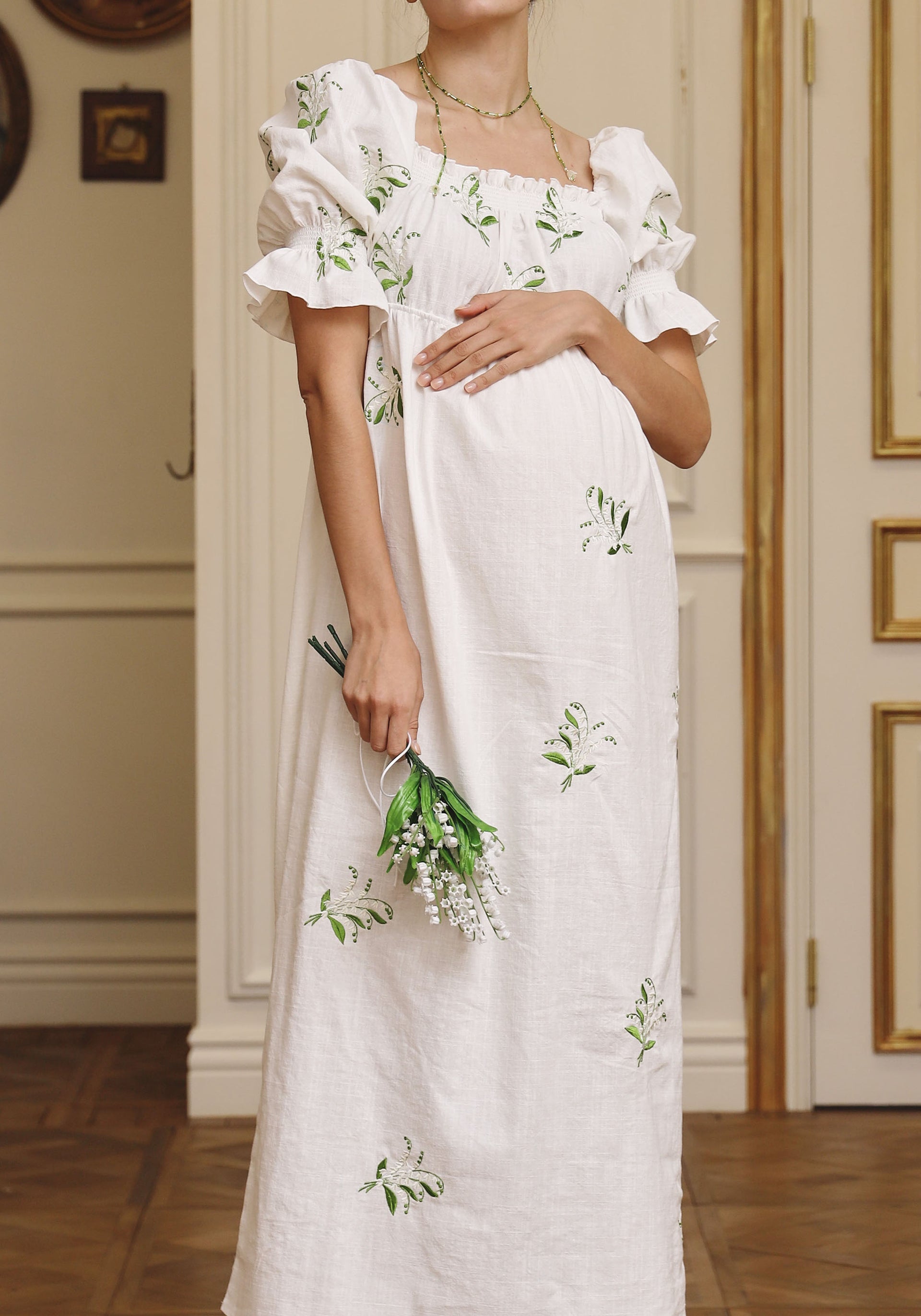 Linen Lily Embroidery Maxi Dress