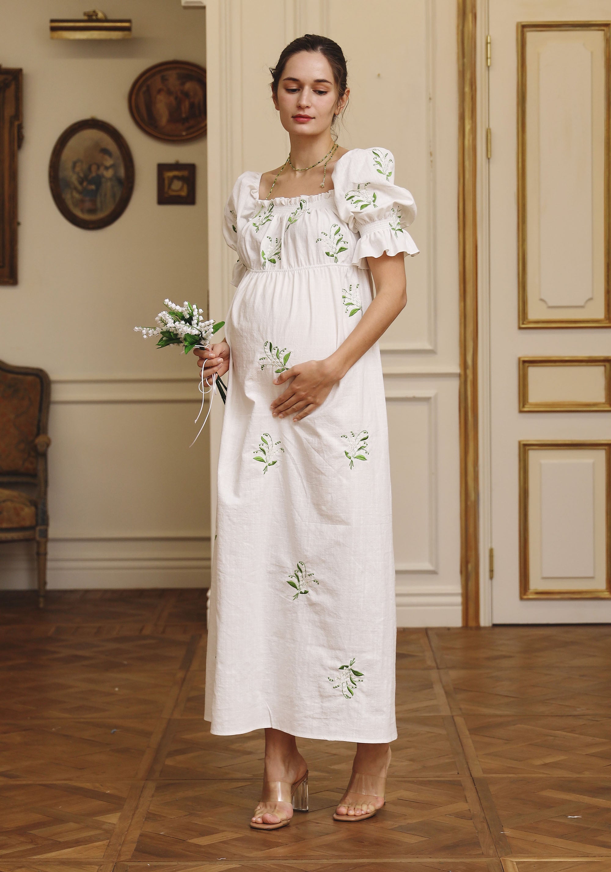 LINEN LILY EMBROIDERY MAXI DRESS