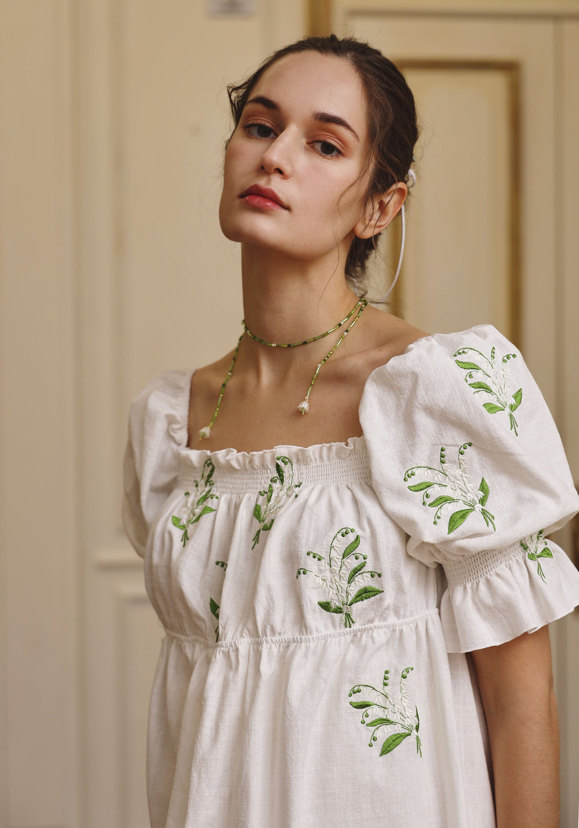 LINEN LILY EMBROIDERY MAXI DRESS