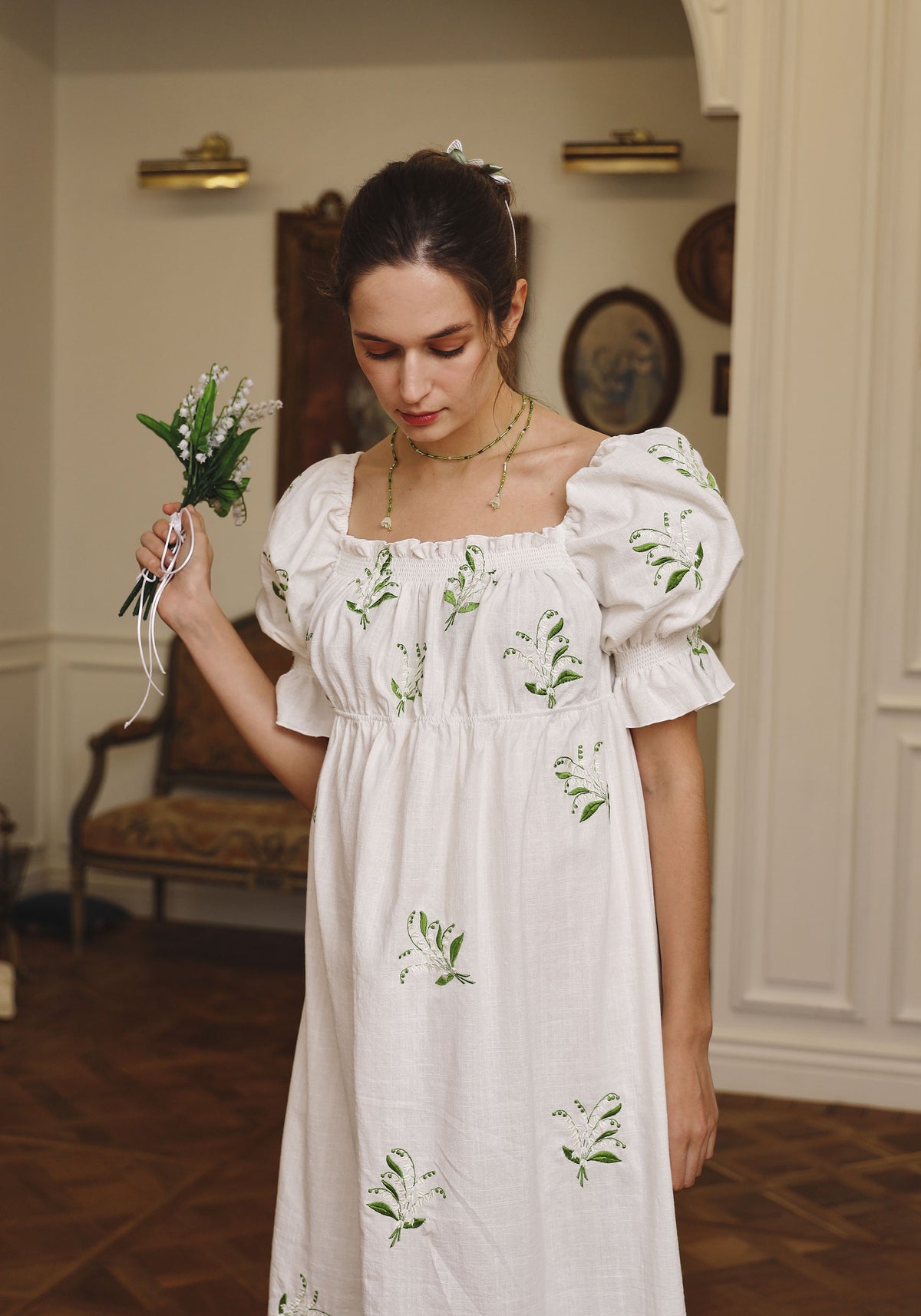 LINEN LILY EMBROIDERY MAXI DRESS