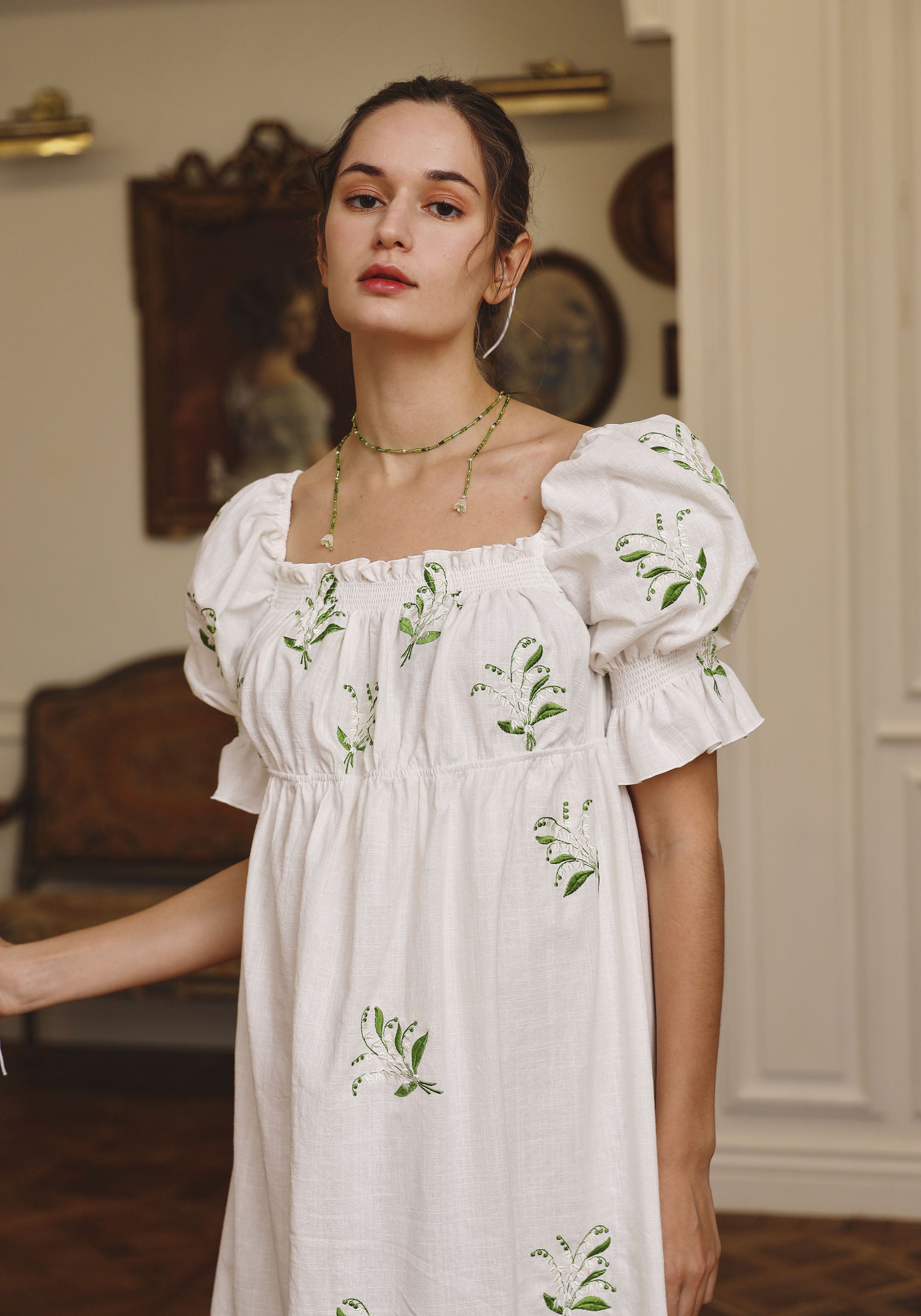 LINEN LILY EMBROIDERY MAXI DRESS