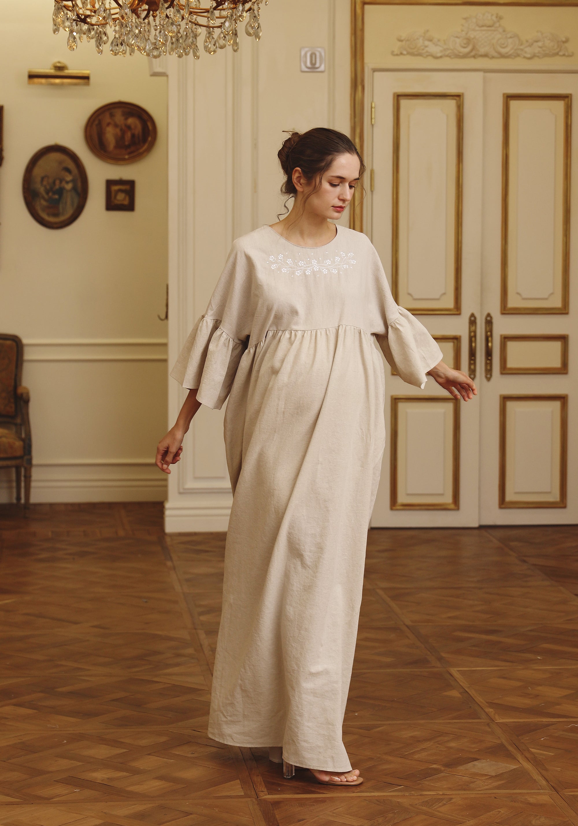 LINEN LILY EMBROIDERY MAXI DRESS