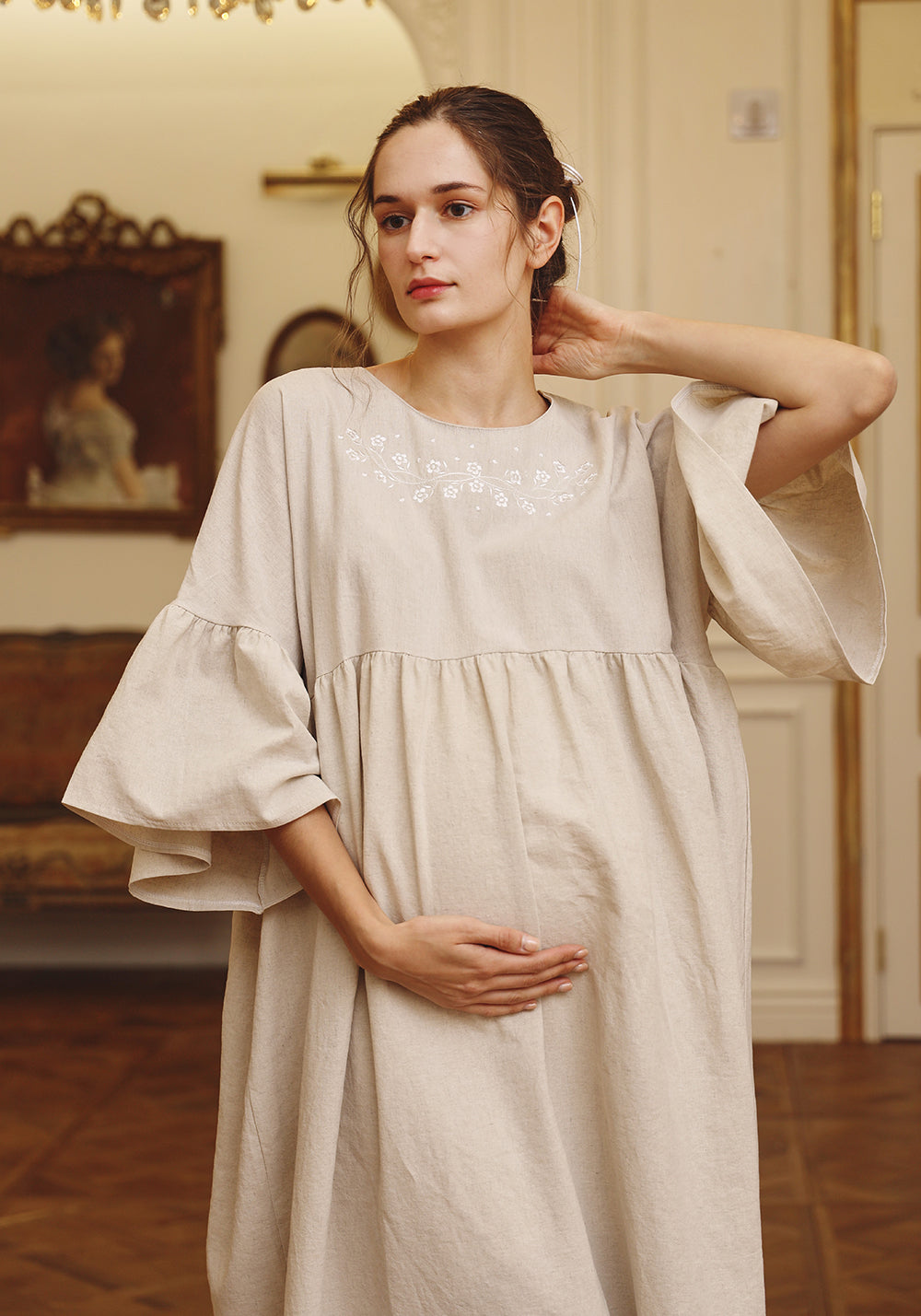 [FINAL SALE] LINEN DAISY EMBROIDERY DRESS