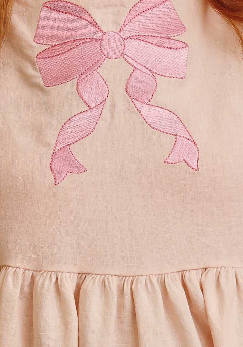 LINEN BOW EMBROIDERY DRESS