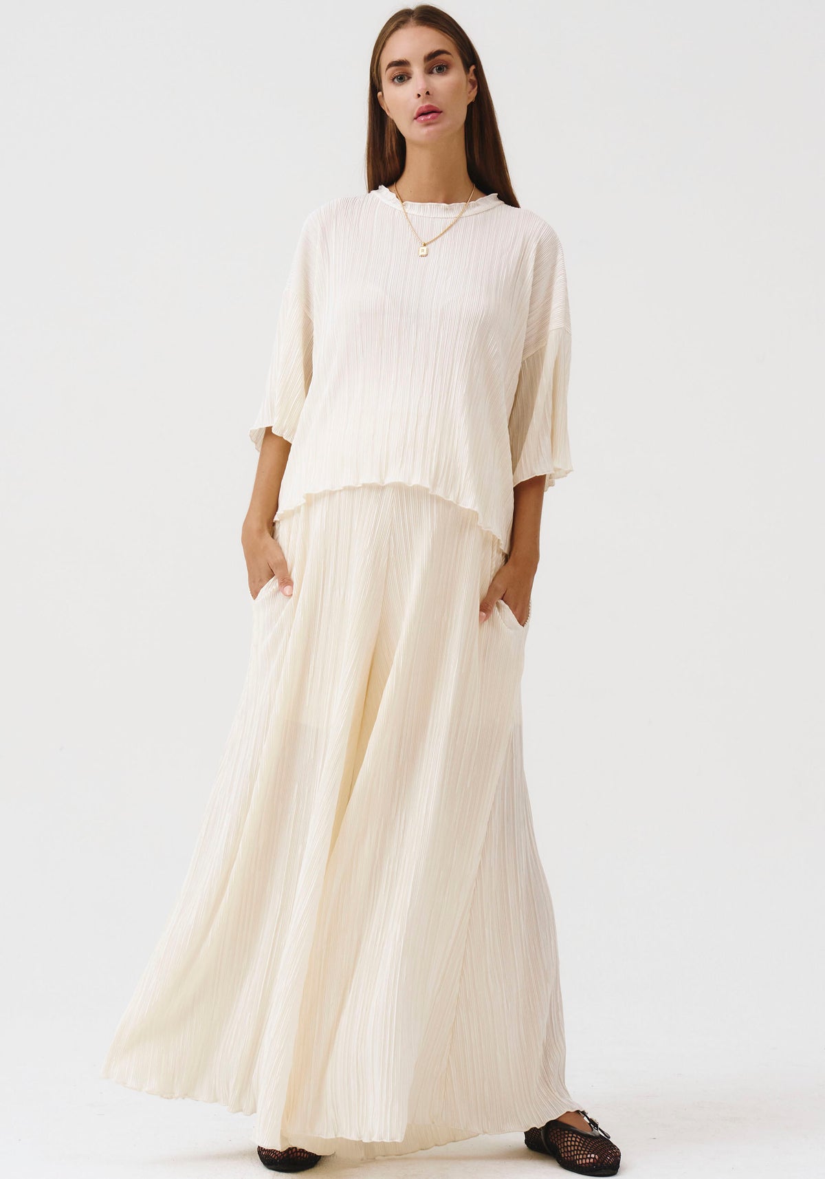 PLEATED WIDE PANTS & TOP SET