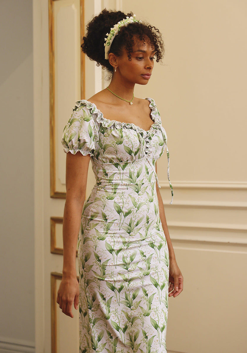 white christmas dresses [FINAL SALE] SUPER STRETCHY MILKMAID DRESS WITH RUFFLES