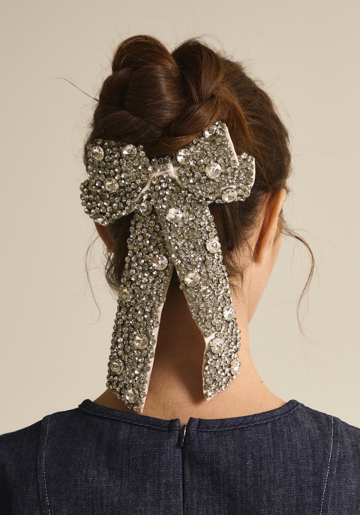 LUXE HAND-SEWN BEADED BOW  FRENCH BARRETTE HAIR PIN