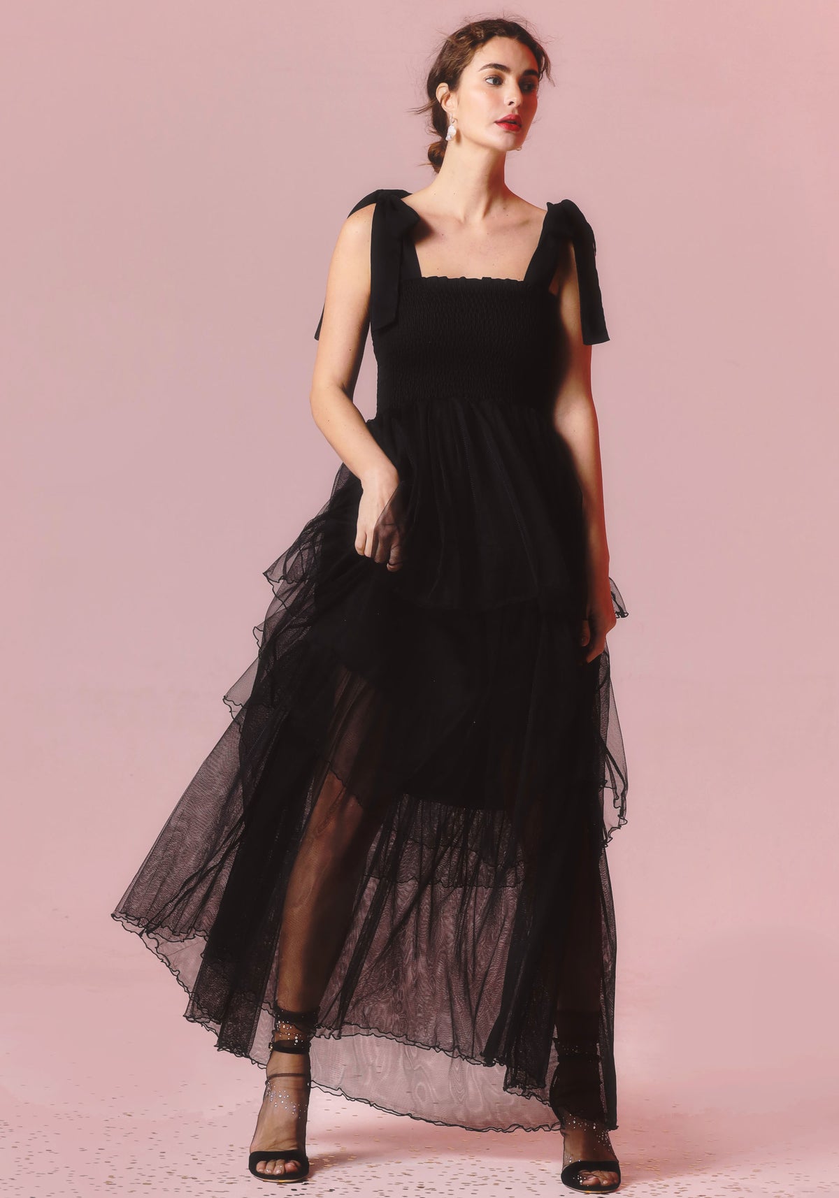 TULLE DRESS WITH CAPE & BROOCH