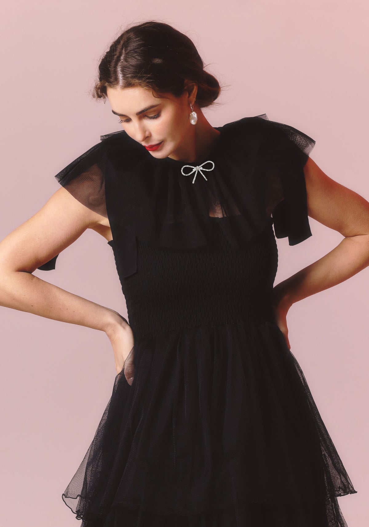 [FINAL SALE] TULLE DRESS WITH CAPE & BROOCH